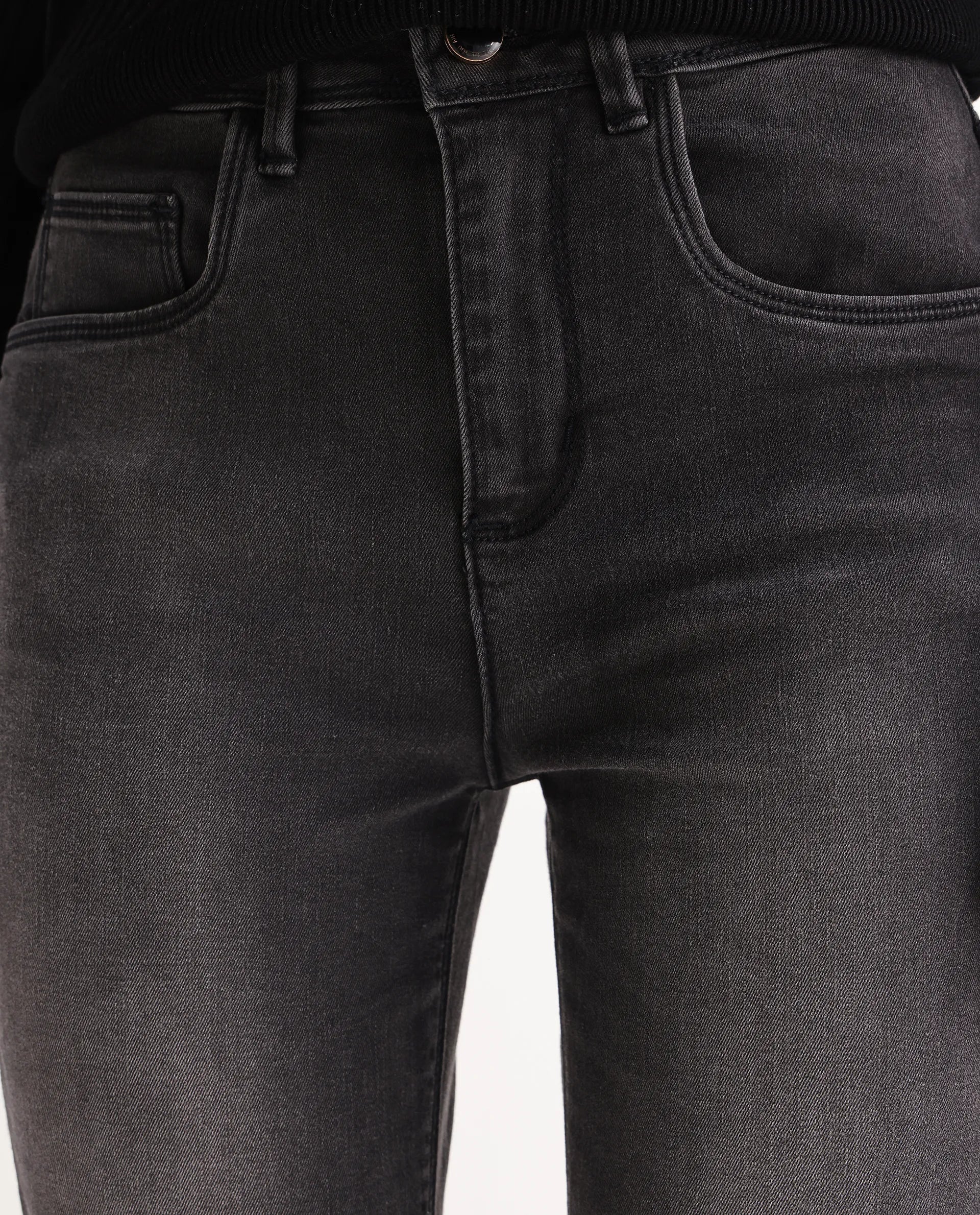 Rareism Women's Clipper Grey Cotton Blend Plain Ankle Length Slim Fit Jeans