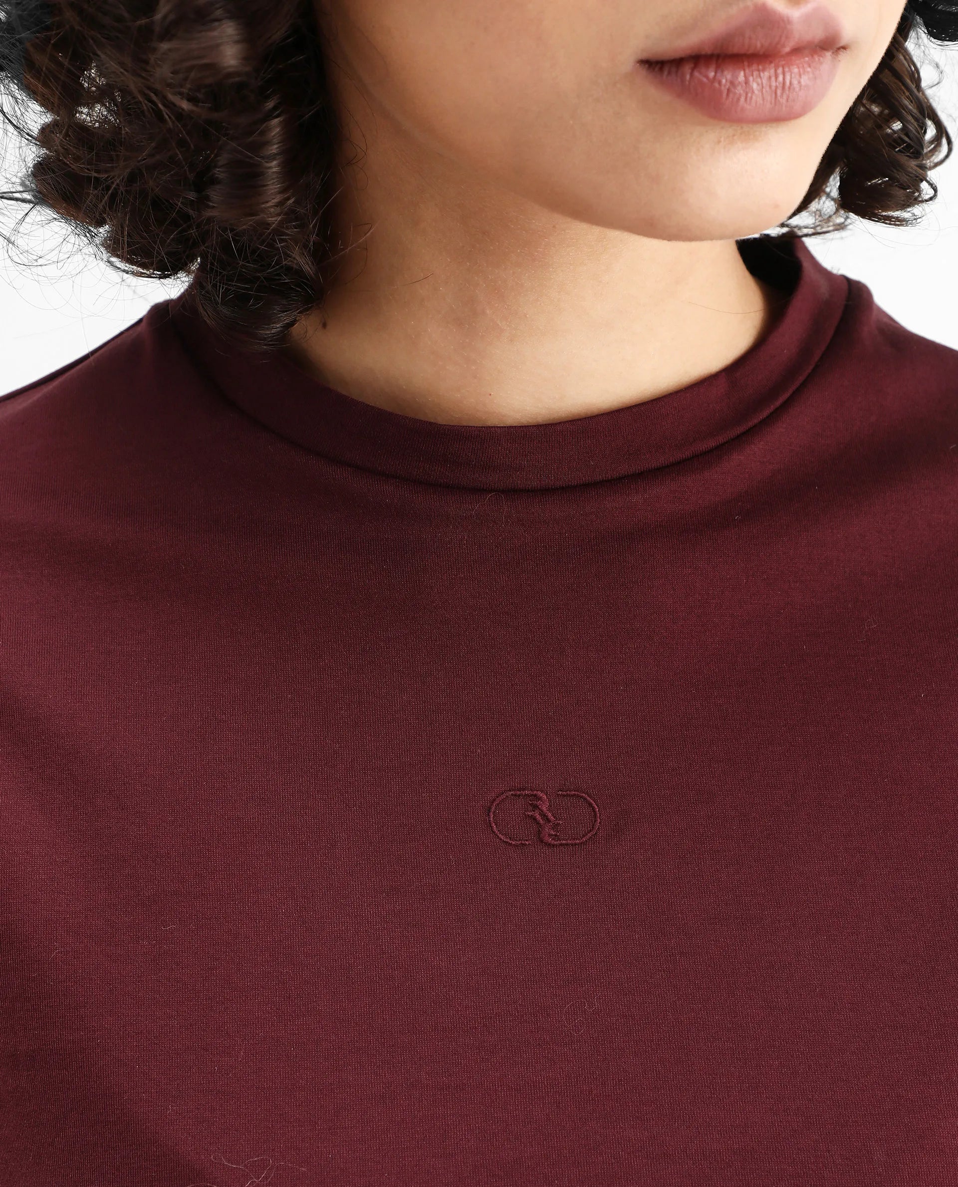 Rareism Women's Clive Dark Maroon Cotton Crew Neck Regular Fit T-Shirt