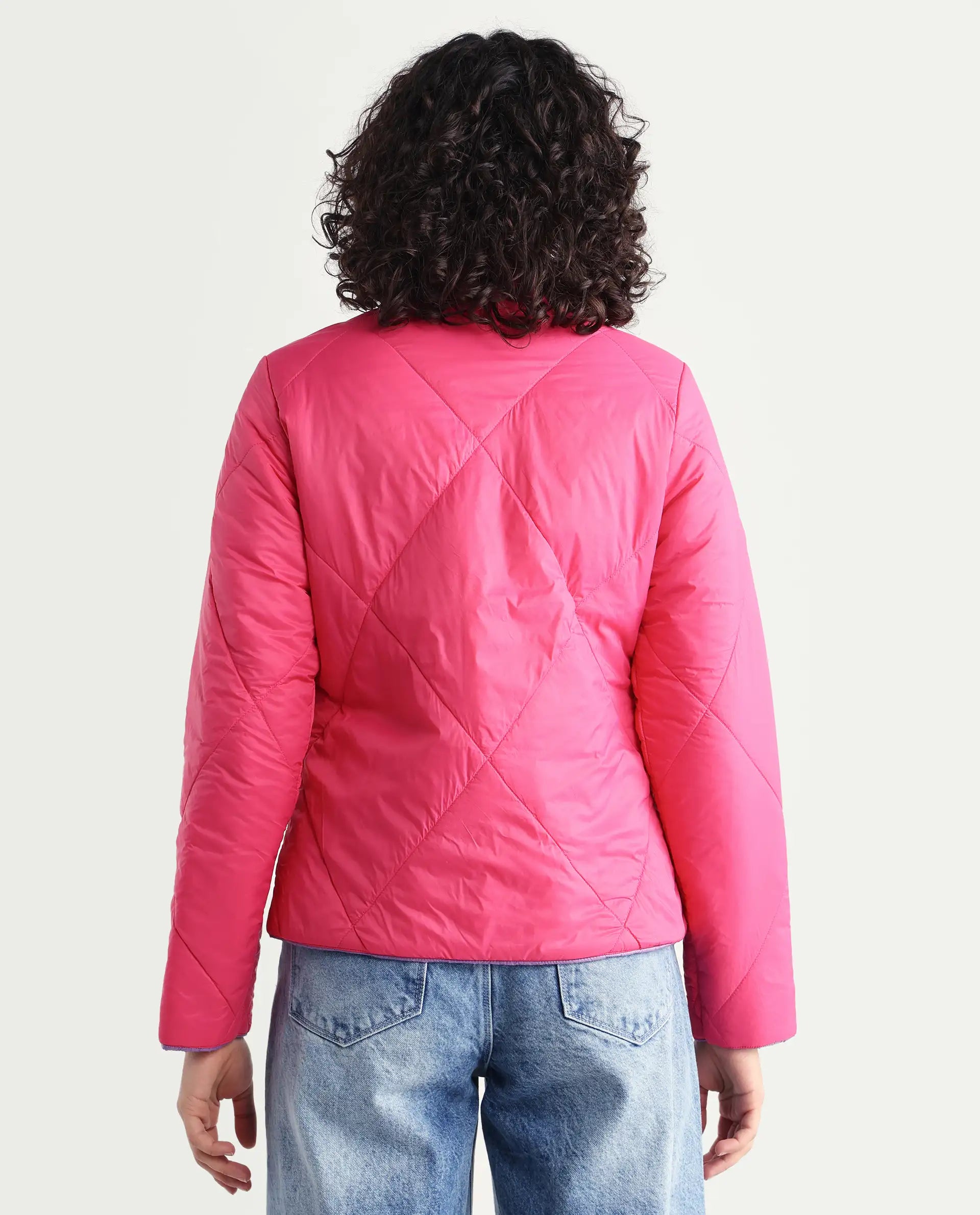 Rareism Women's Cora 1 Purple Nylon High Neck Plain Regular Fit Jacket