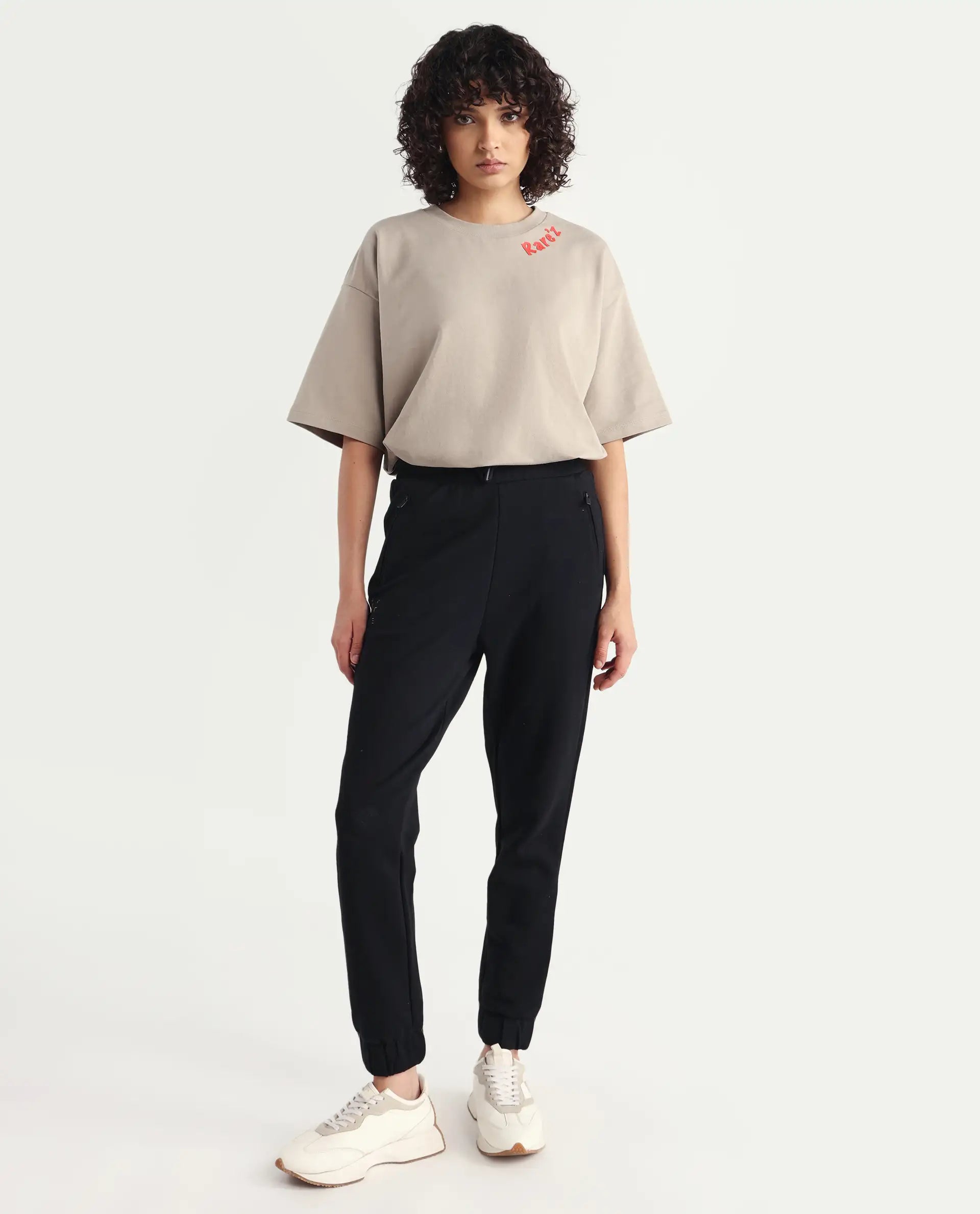 Rareism Women's Heavy Weight Interlock 340 Gsm Cotton Blend Plain Ankle Length Relaxed Fit Track Pant