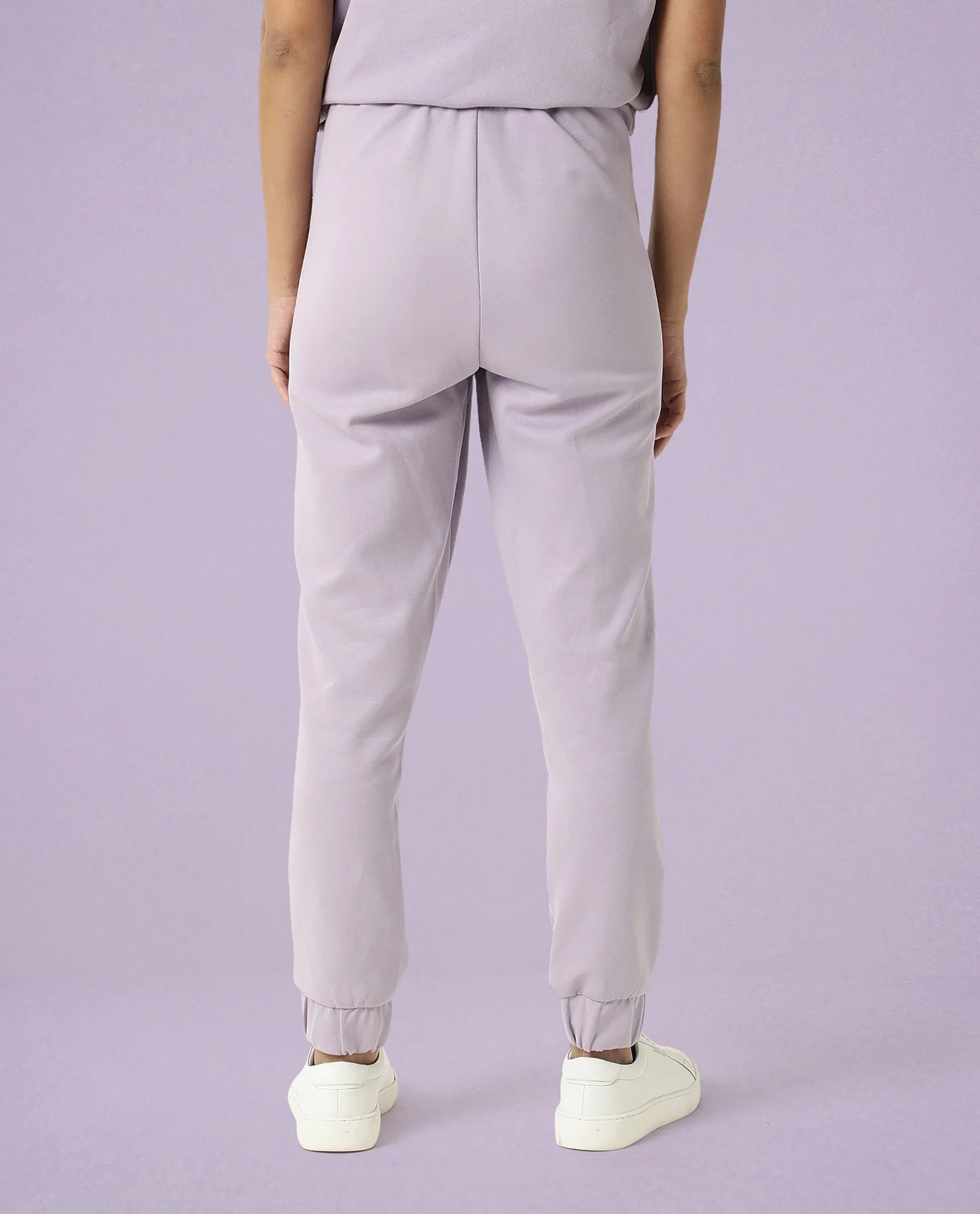 Rareism Women Creta Light Pink Cotton Blend Fabric Relaxed Fit Solid Mid Rise Ankle Length Track Pant