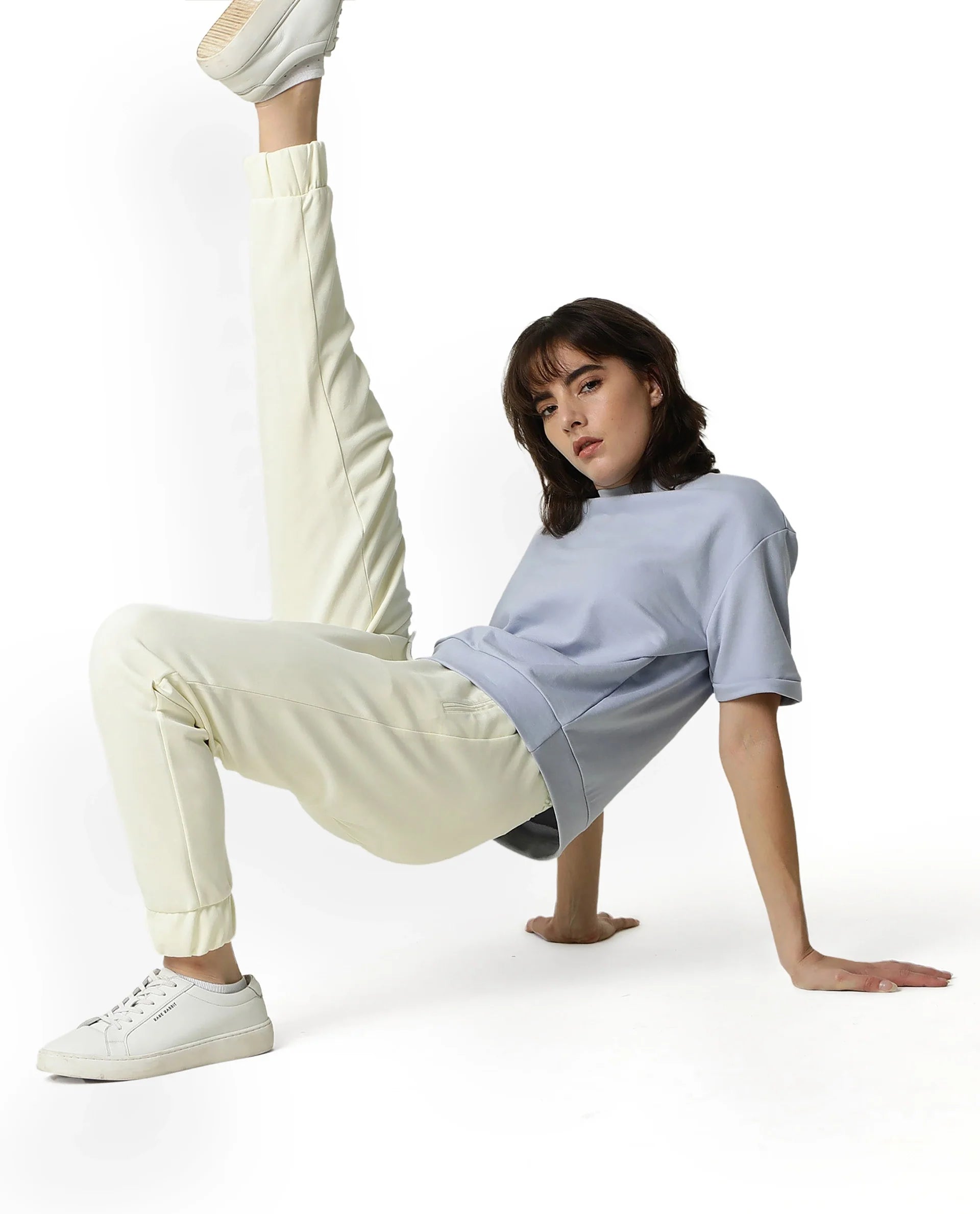 Rareism Women's Heavy Weight Interlock 340 Gsm Cotton Blend Plain Ankle Length Relaxed Fit Track Pant