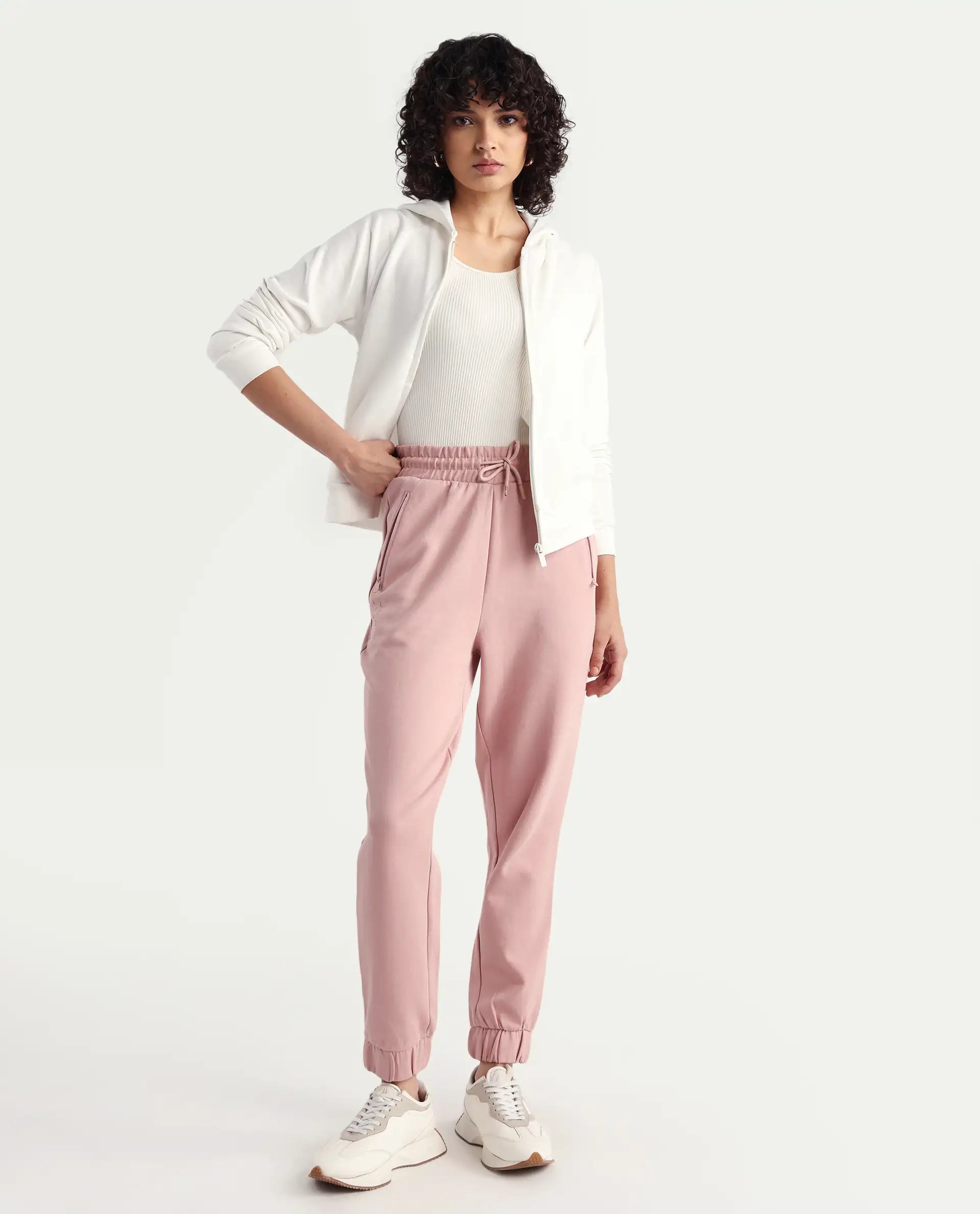 Rareism Women's Heavy Weight Interlock 340 Gsm Cotton Blend Plain Ankle Length Relaxed Fit Track Pant