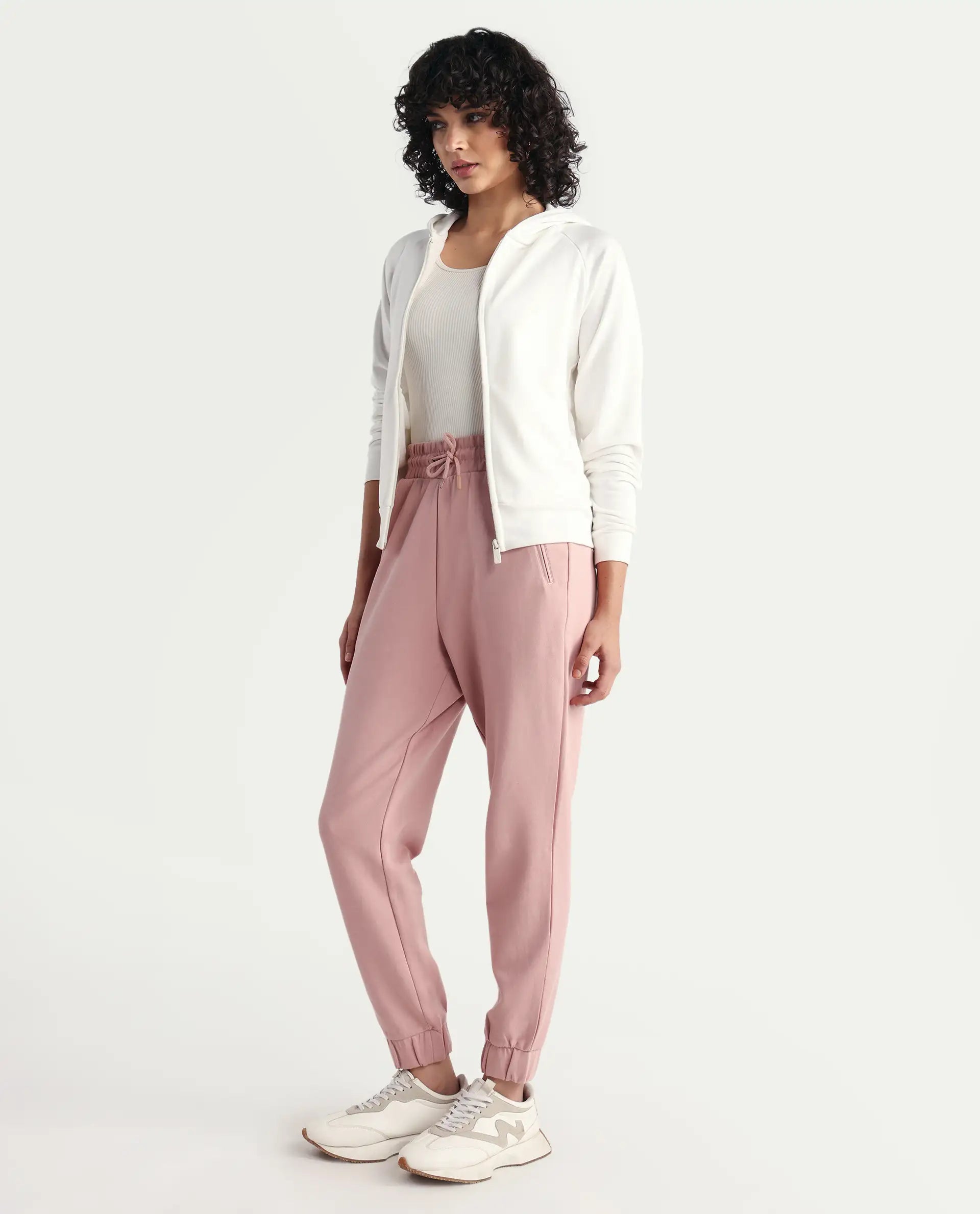 Rareism Women's Heavy Weight Interlock 340 Gsm Cotton Blend Plain Ankle Length Relaxed Fit Track Pant