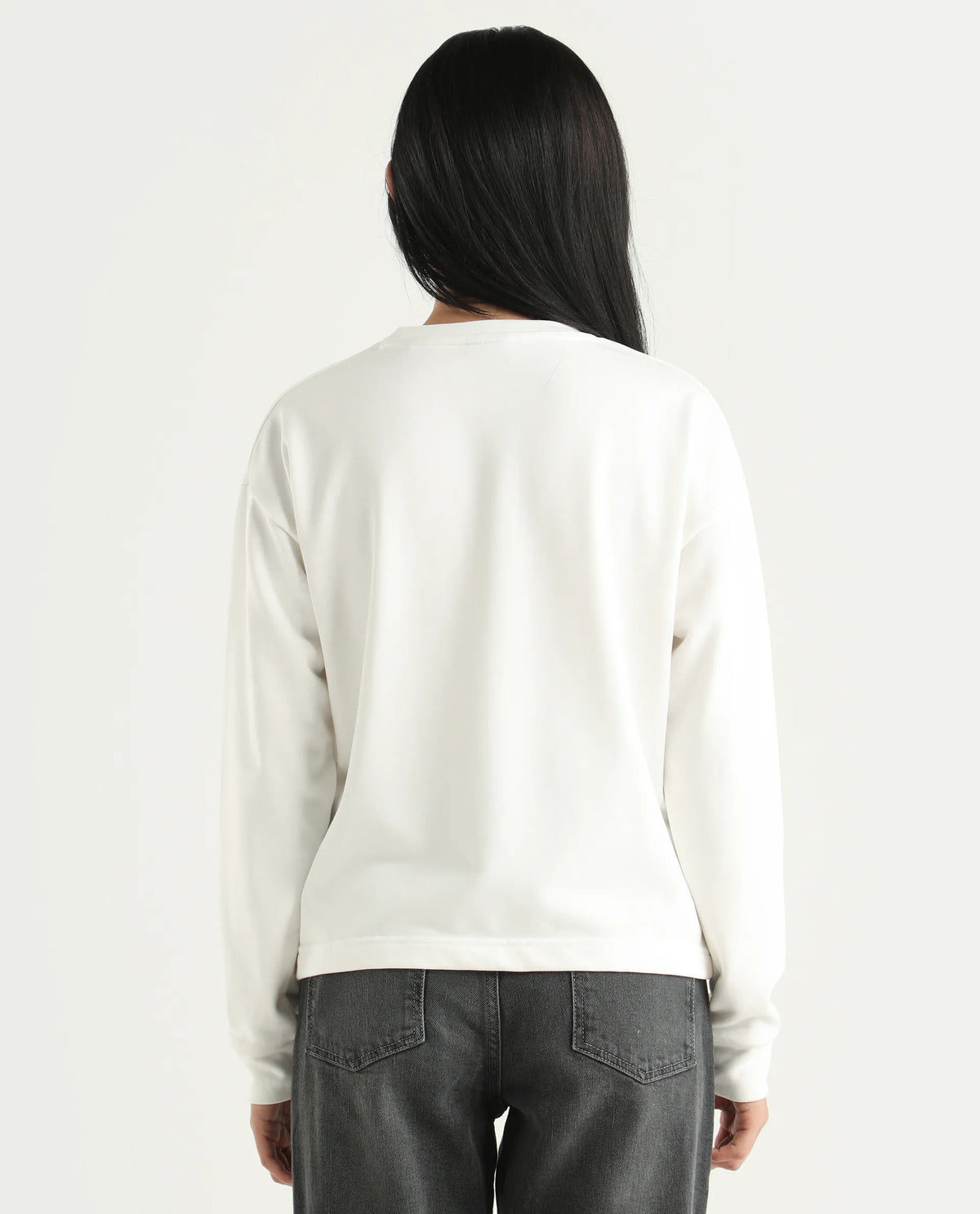 Rareism Women's Curtin Off White Polyester Blend Crew Neck Graphic Print Regular Fit Sweatshirt