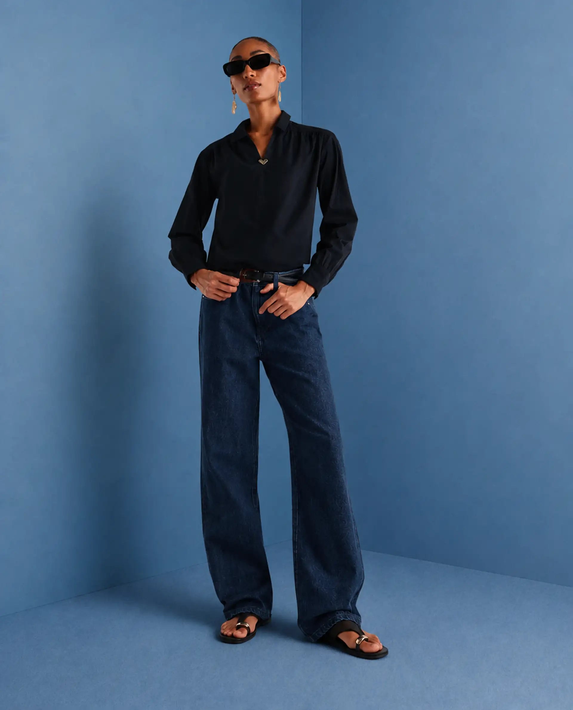Rareism Women's Reglin Dark Blue Cotton Regular Fit Plain Jeans