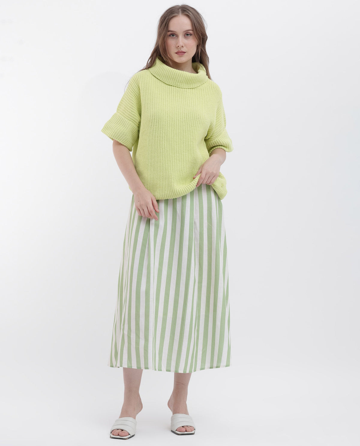 Rareism Women Daffy 1 Flouroscent Yellow Sweater Cowl Neck