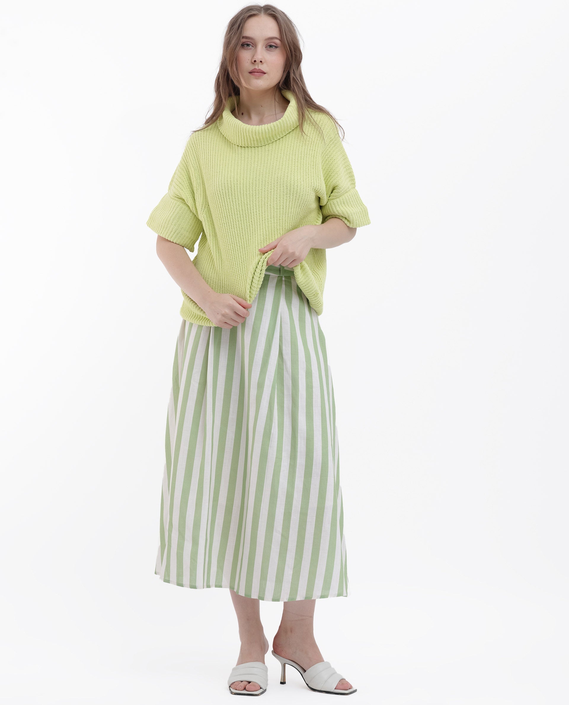 Rareism Women's Daffy 1 Flouroscent Yellow Cotton High Neck Plain Relaxed Fit Sweater