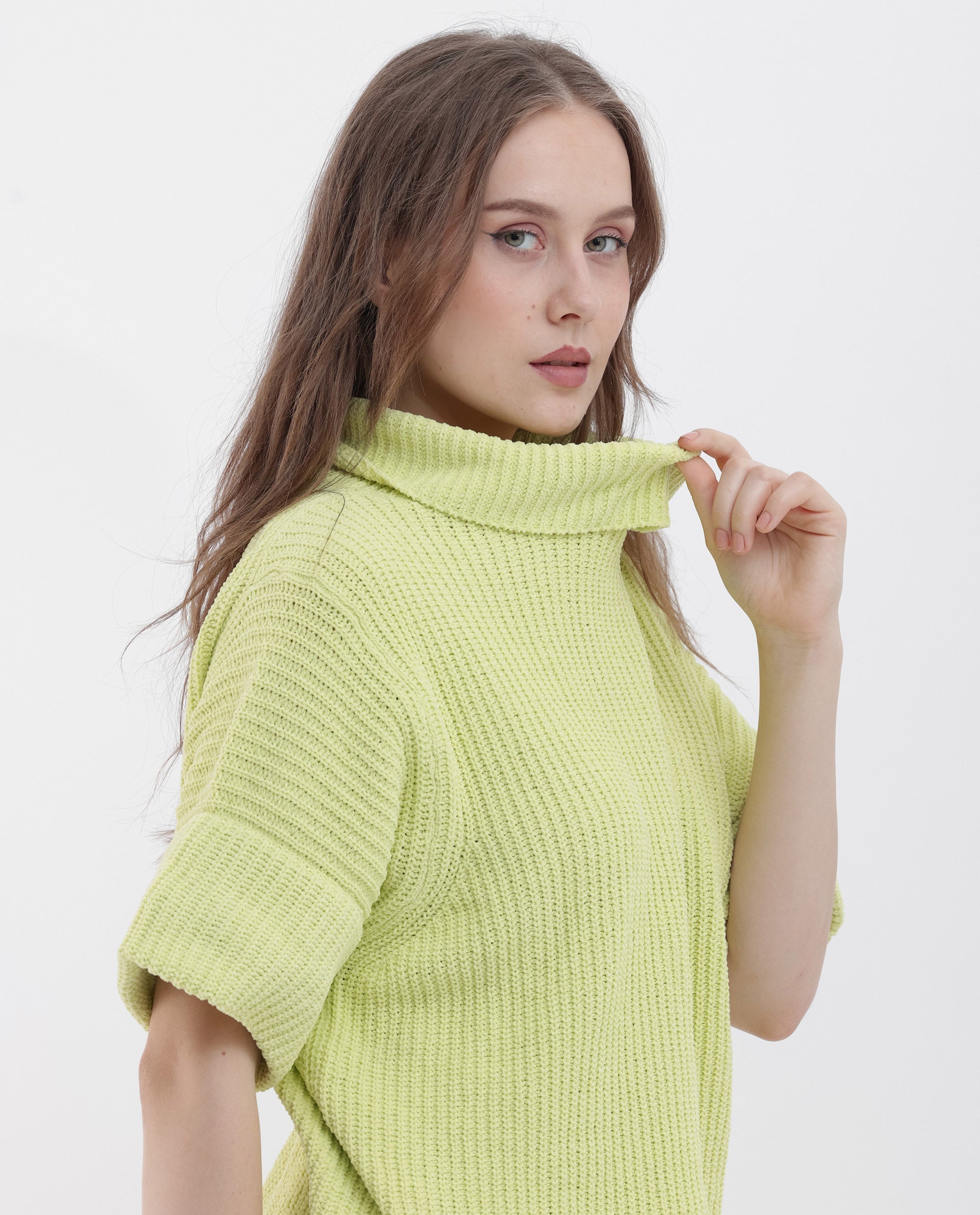 Rareism Women Daffy 1 Flouroscent Yellow Sweater Cowl Neck
