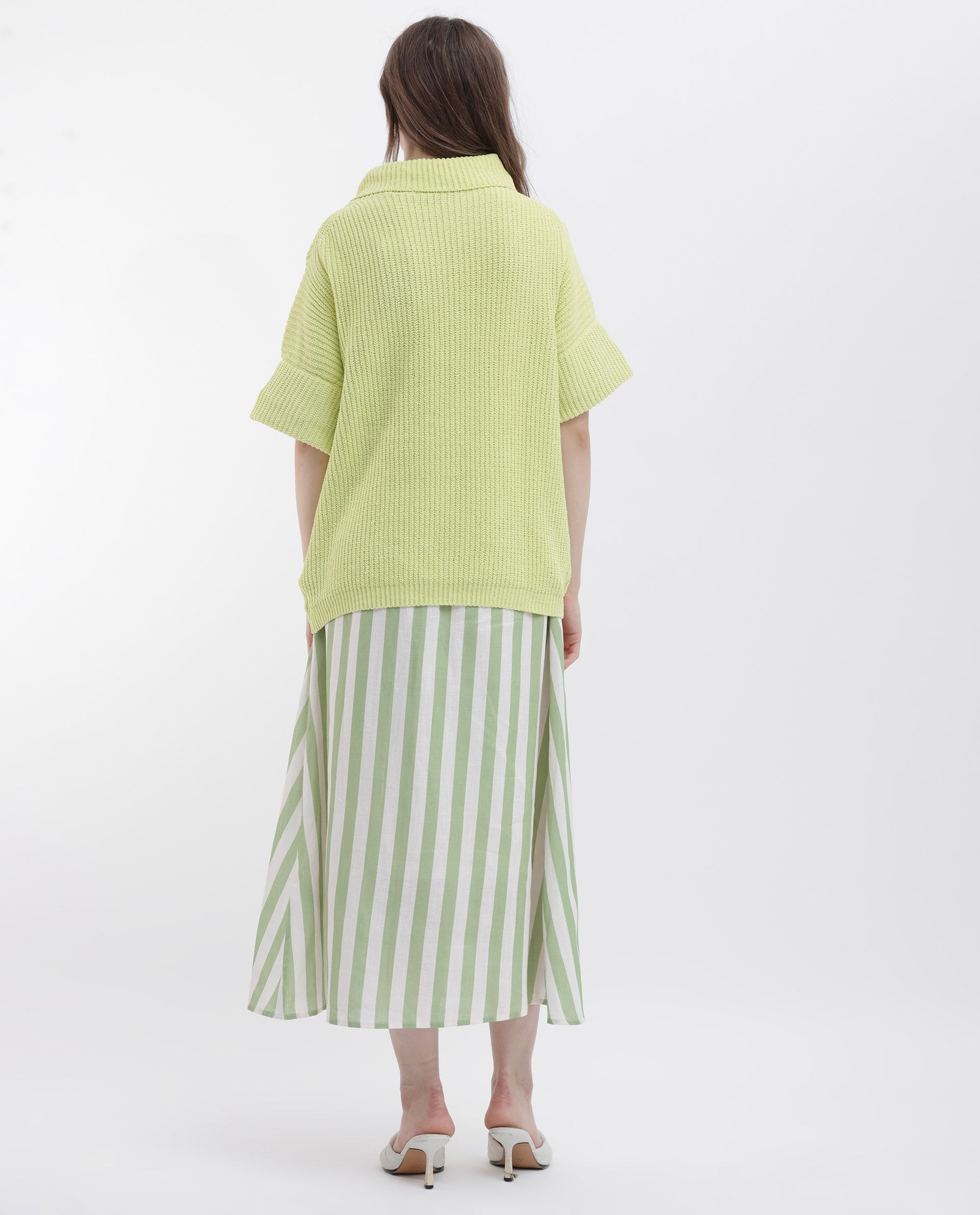 Rareism Women's Daffy 1 Flouroscent Yellow Cotton High Neck Plain Relaxed Fit Sweater