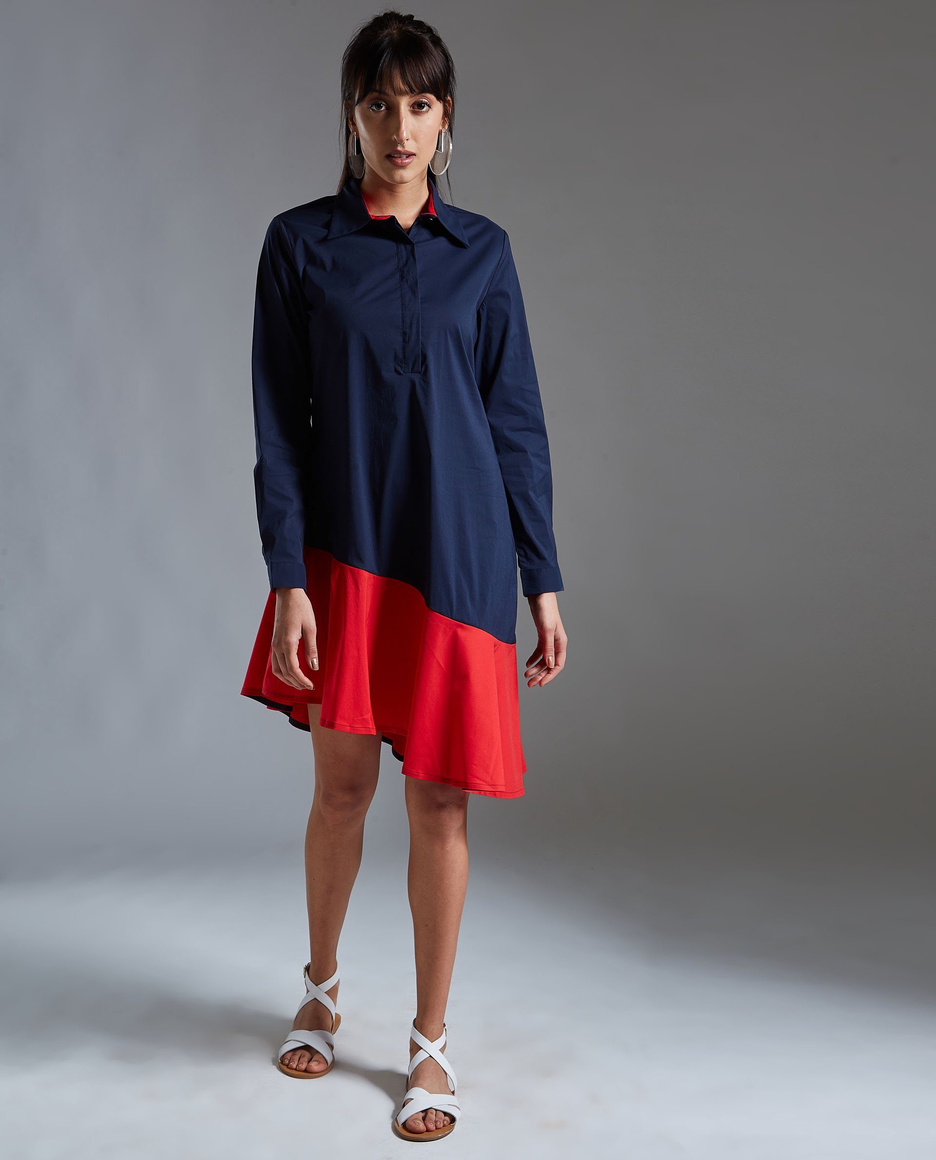 Rareism Women Dahlia Navy Dress Full Sleeves