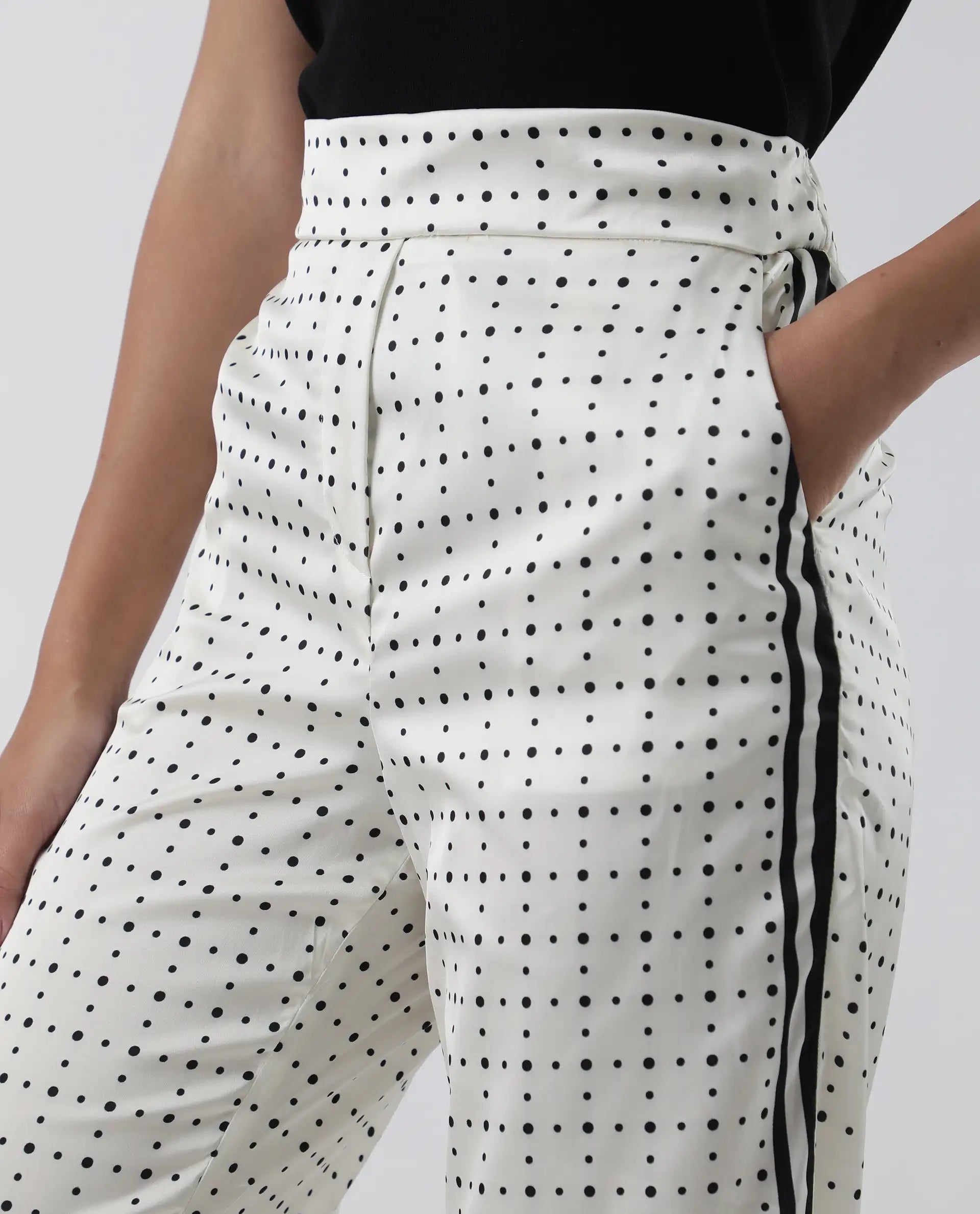 Rareism Women's Dales Beige Polyester Polka Print Ankle Length Tailored Trouser