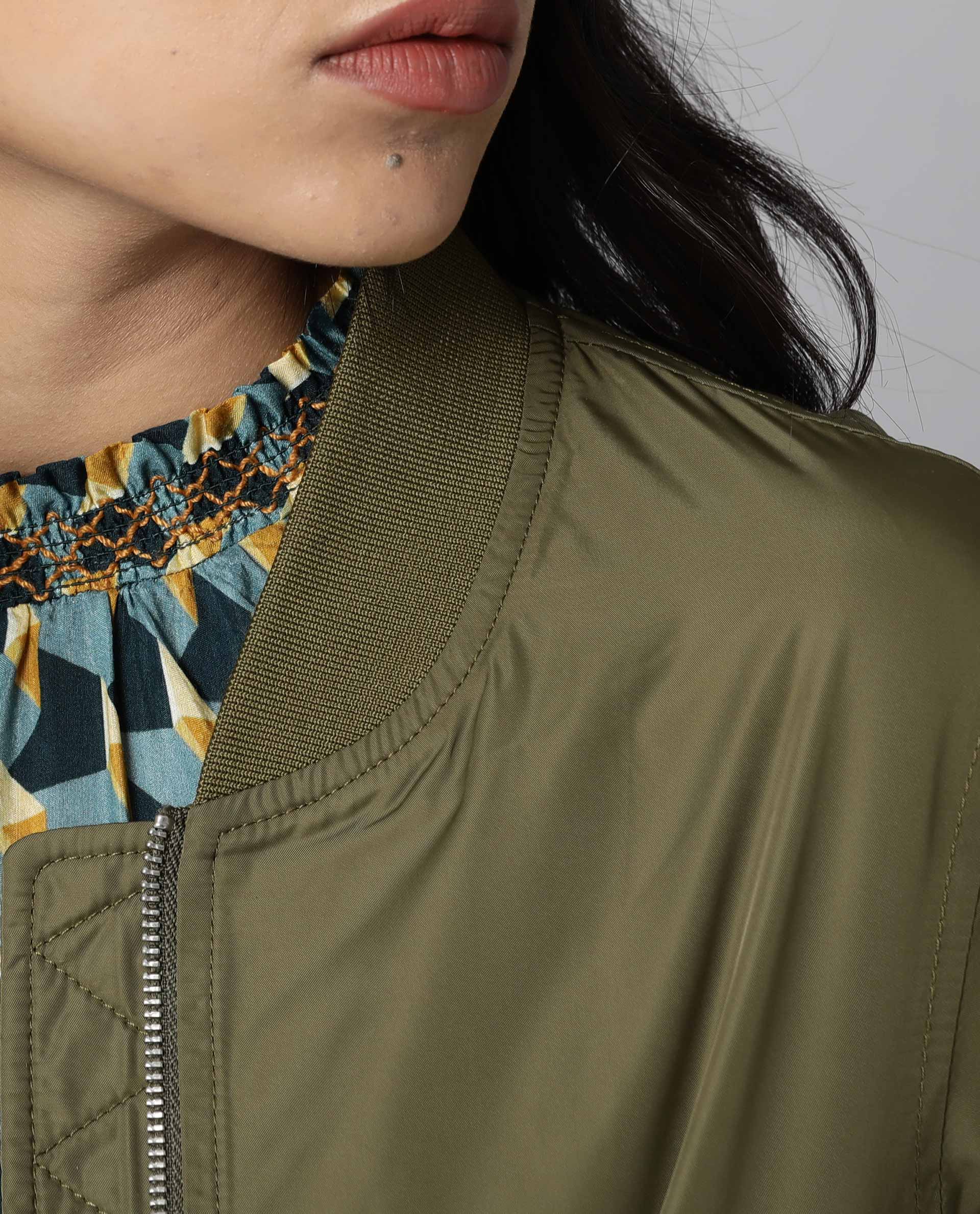 Rareism Women Dandra Green Jacket Full Sleeves Solid