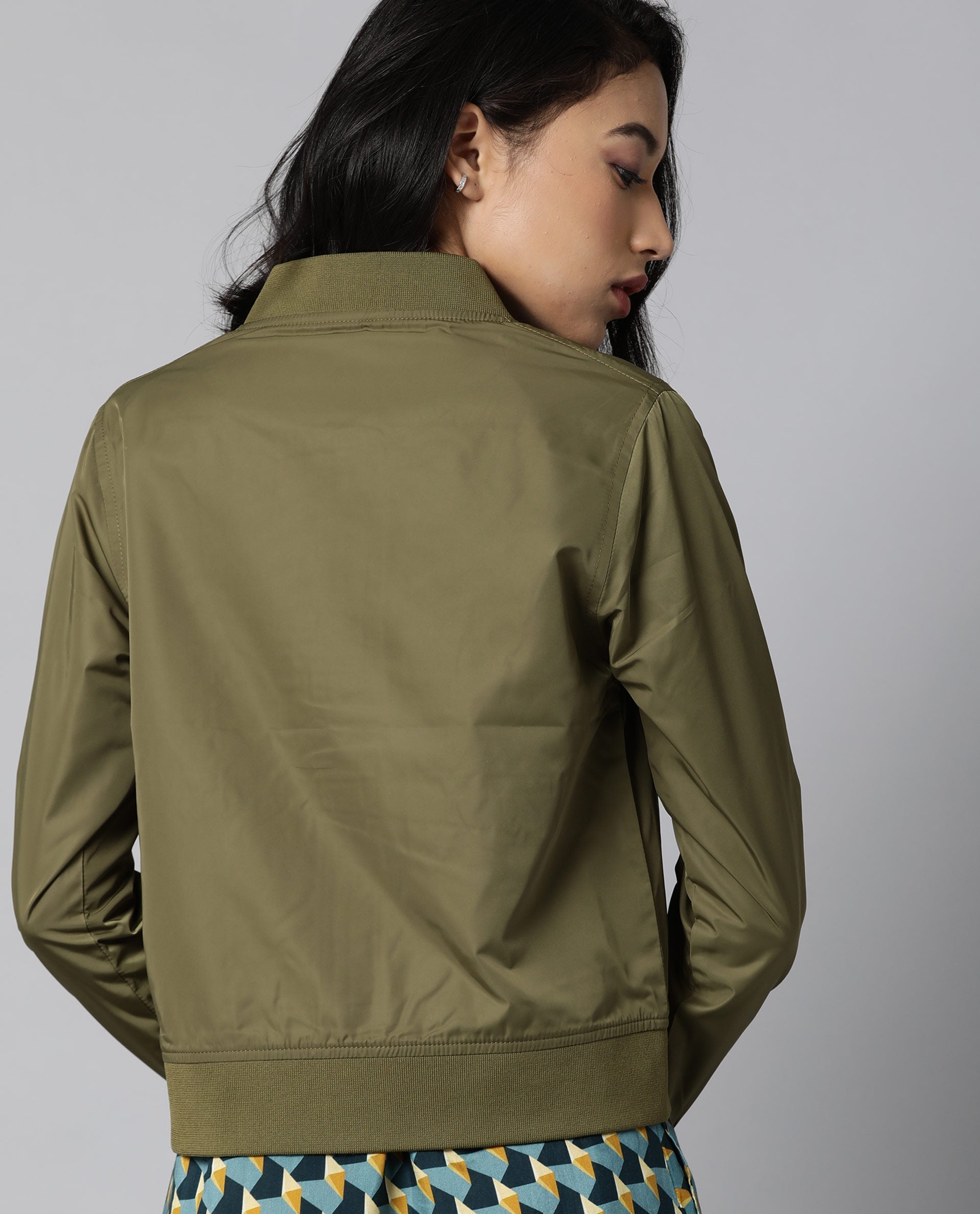 Rareism Women Dandra Green Jacket Full Sleeves Solid
