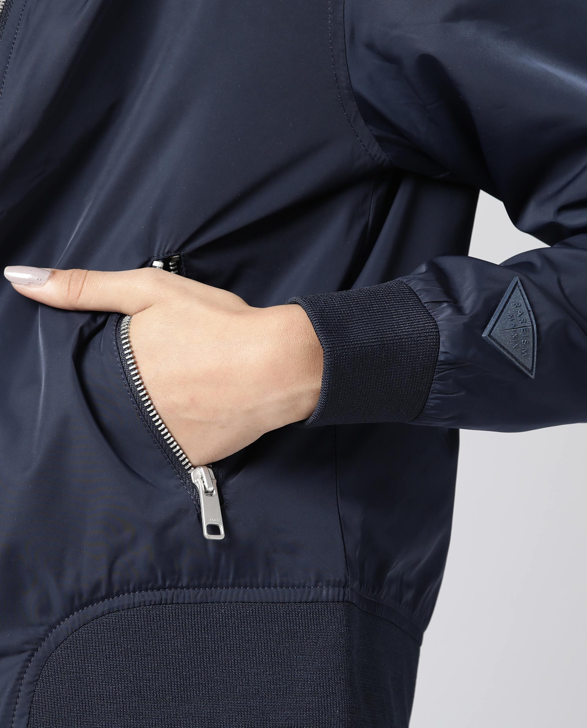 Rareism Women Dandra Navy Jacket Full Sleeves Solid