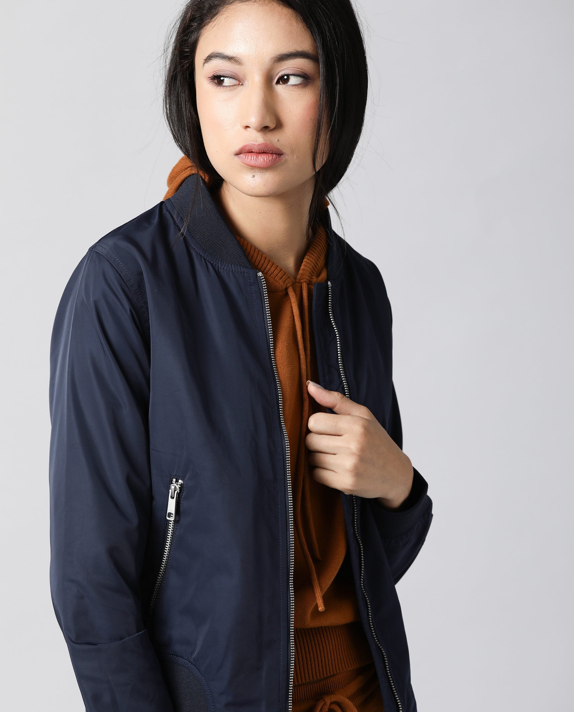 Rareism Women Dandra Navy Jacket Full Sleeves Solid