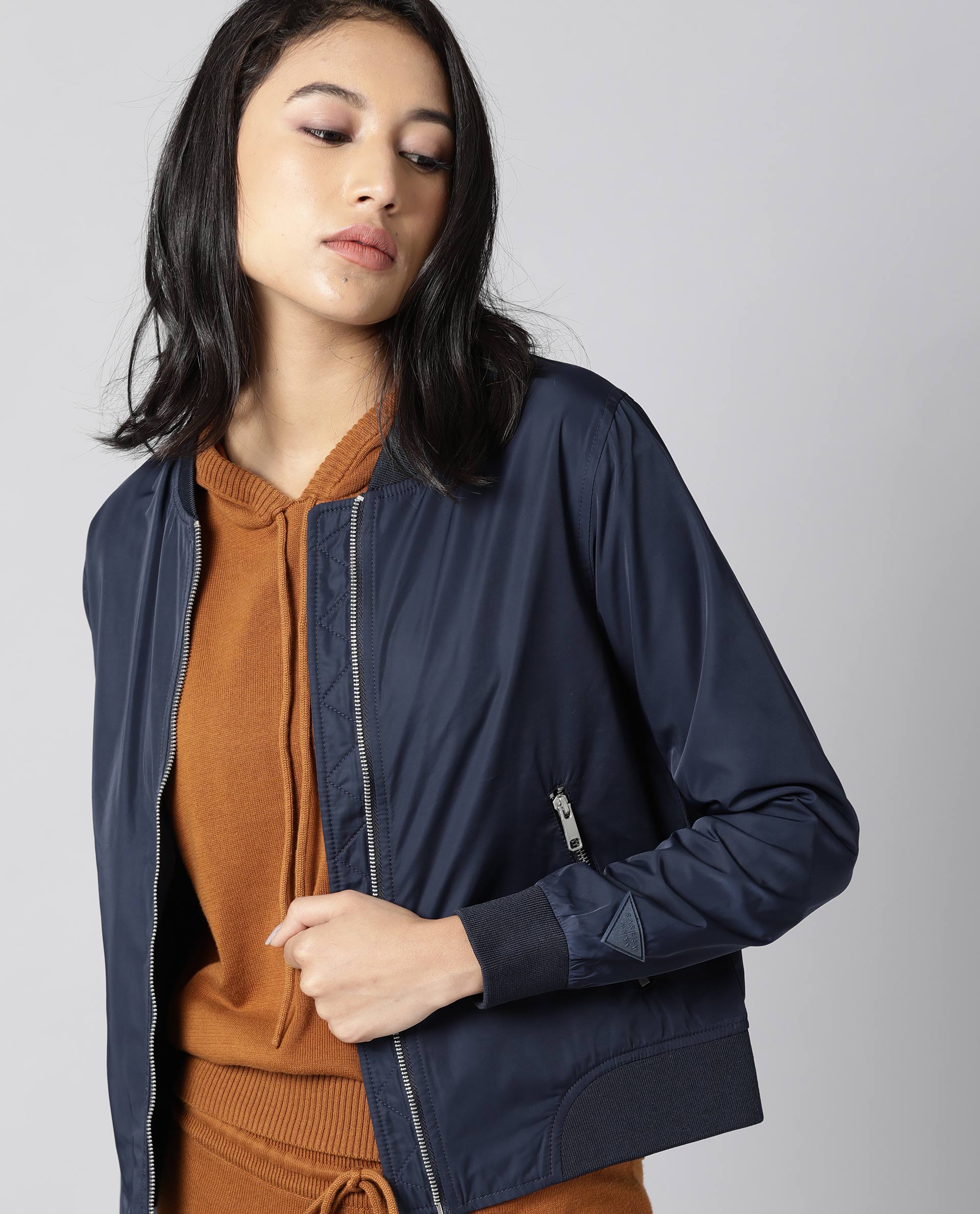 Rareism Women Dandra Navy Jacket Full Sleeves Solid