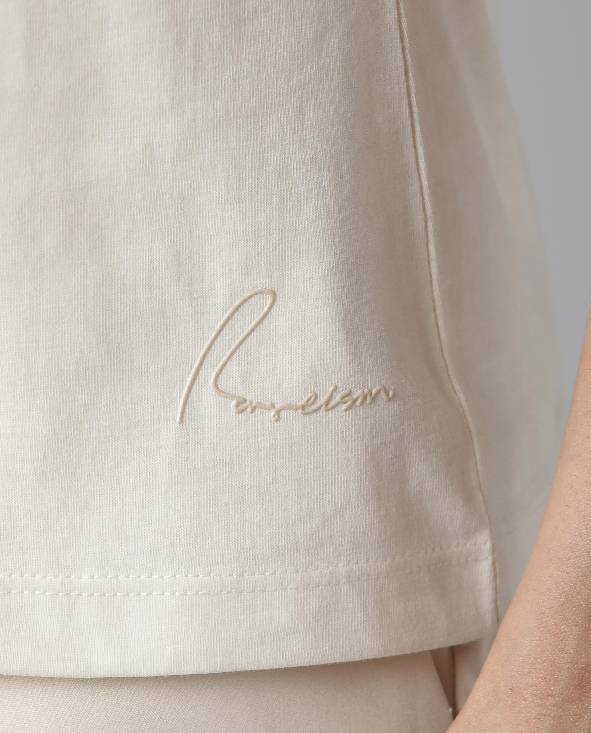 Rareism Women Debra Off White Cotton Fabric Regular Fit Half Sleeves Solid Crew Neck T-Shirt