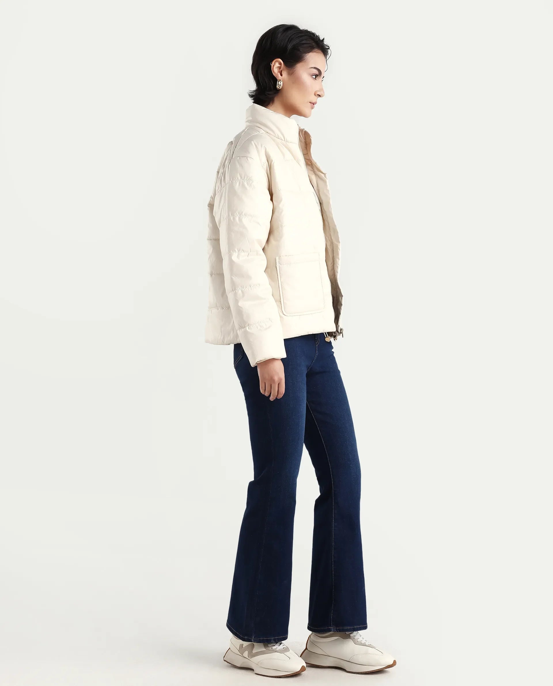 Rareism Women's Denfa Dark Blue Cotton Blend Bootcut Plain Jeans