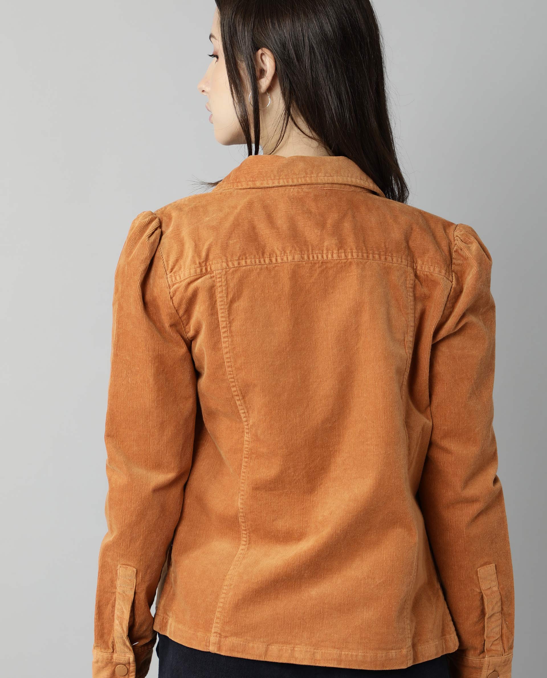 Rareism Women Delux Orange Jacket Full Sleeves Solid