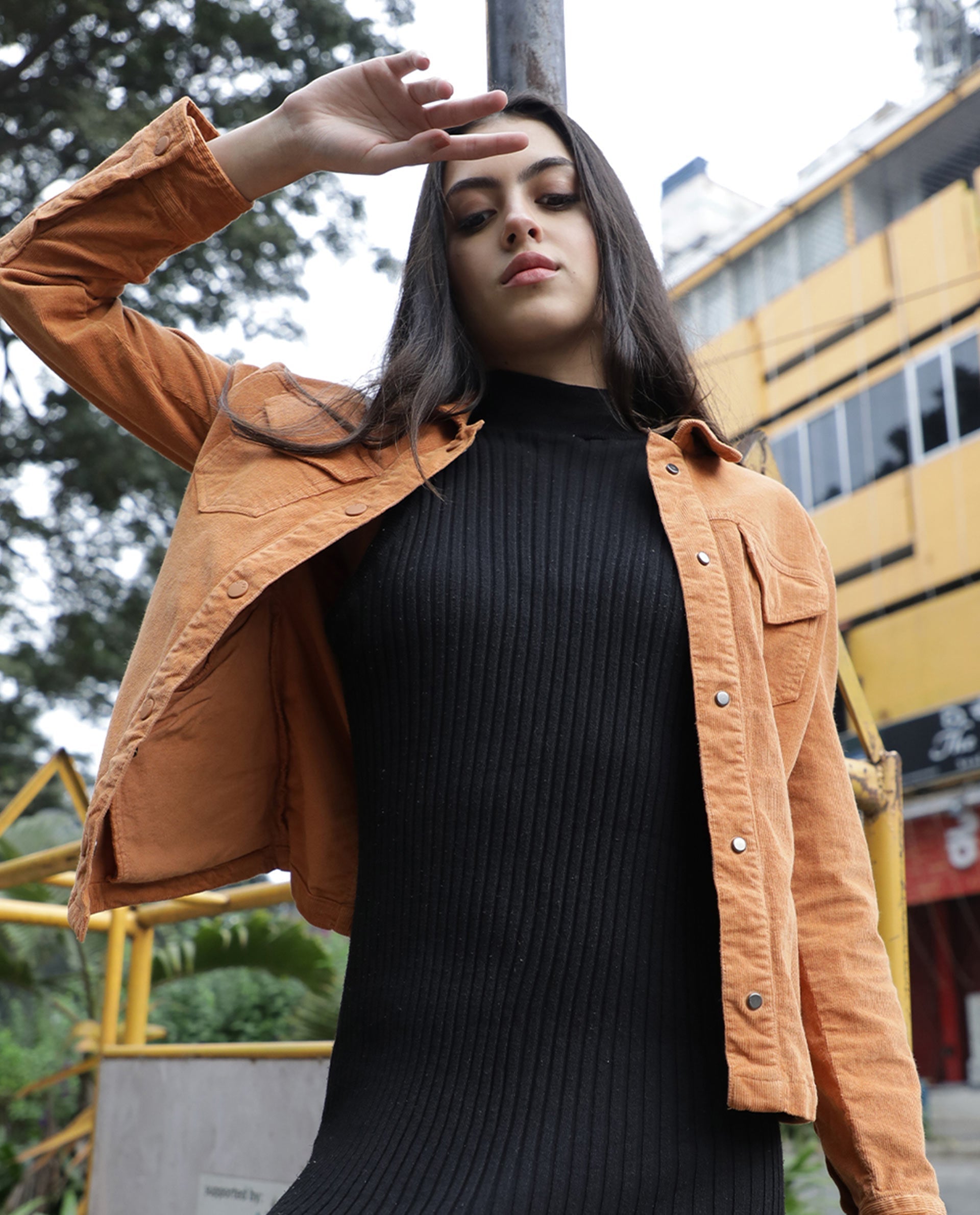 Rareism Women Delux Orange Jacket Full Sleeves Solid