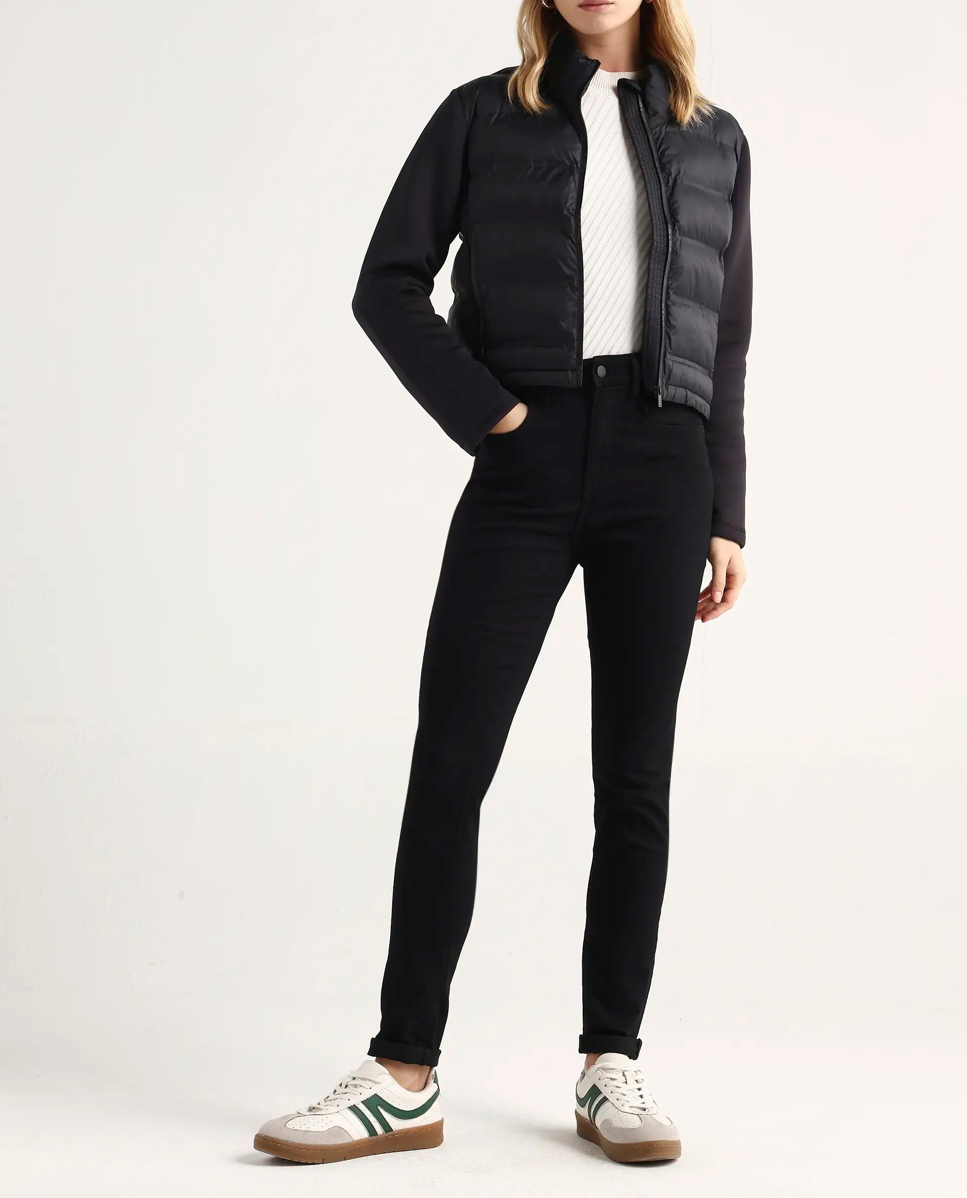 Rareism Women's Dengo Black Cotton Blend Skinny Plain Jeans