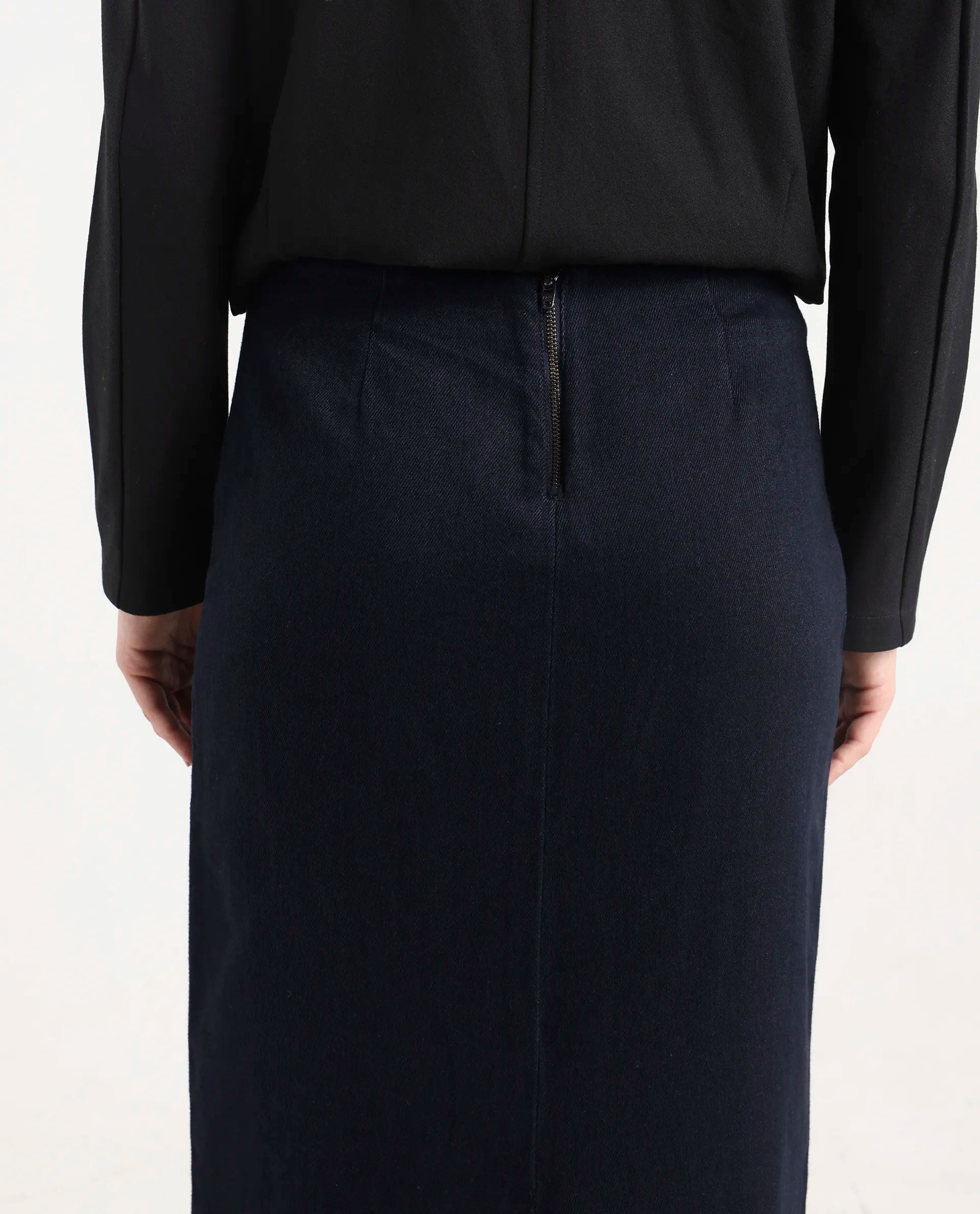 Rareism Women's Denis Dark Blue Cotton A-Line Plain Skirt