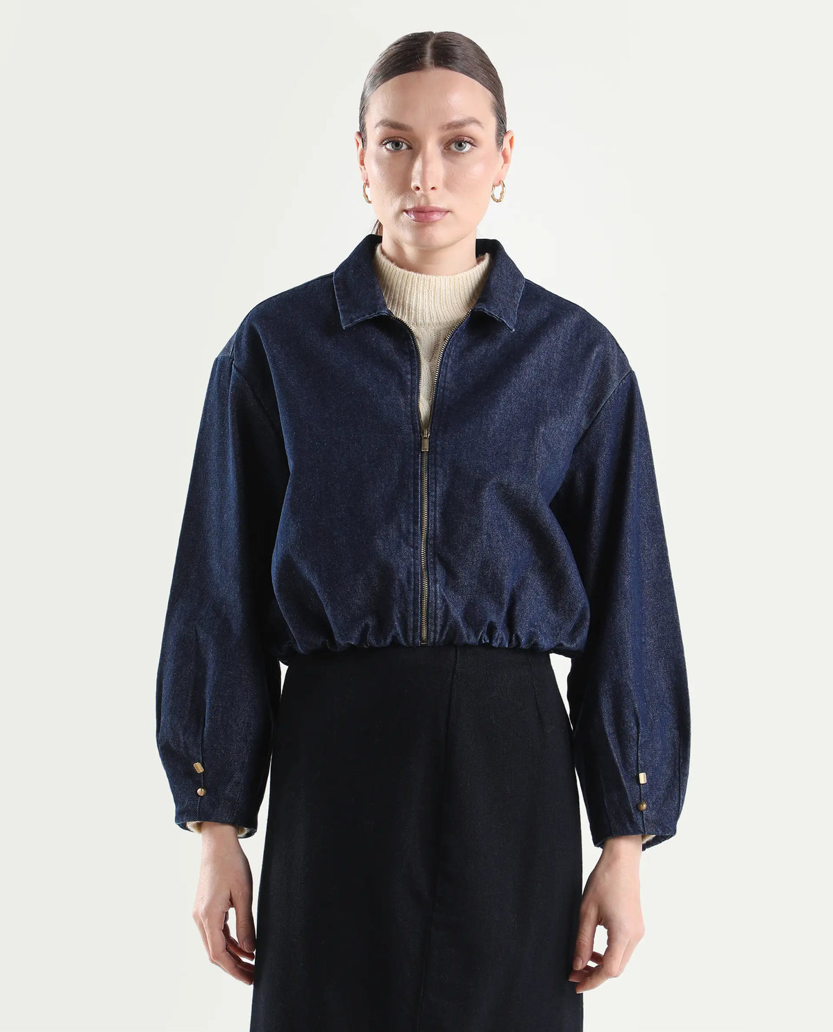 Rareism Women's Denjac Dark Blue Cotton Full Sleeve Regular Fit Plain Jacket
