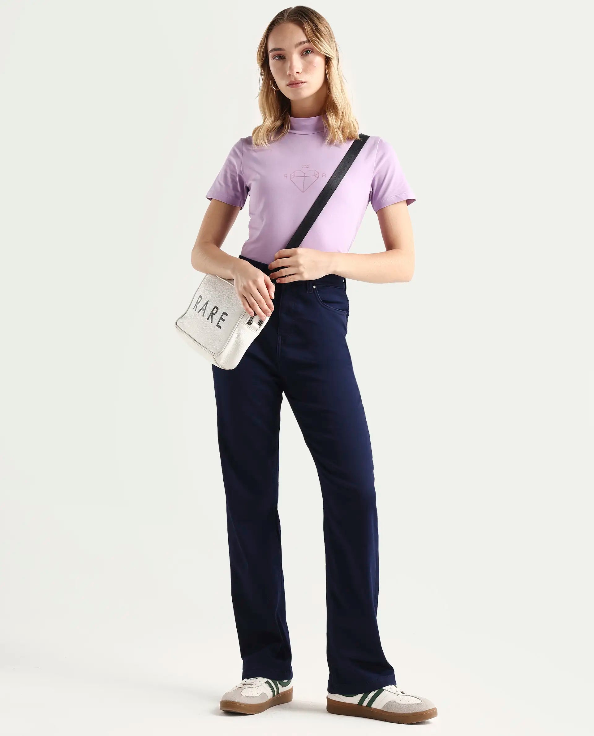 Rareism Women's Denly Navy Cotton Blend Straight Plain Jeans