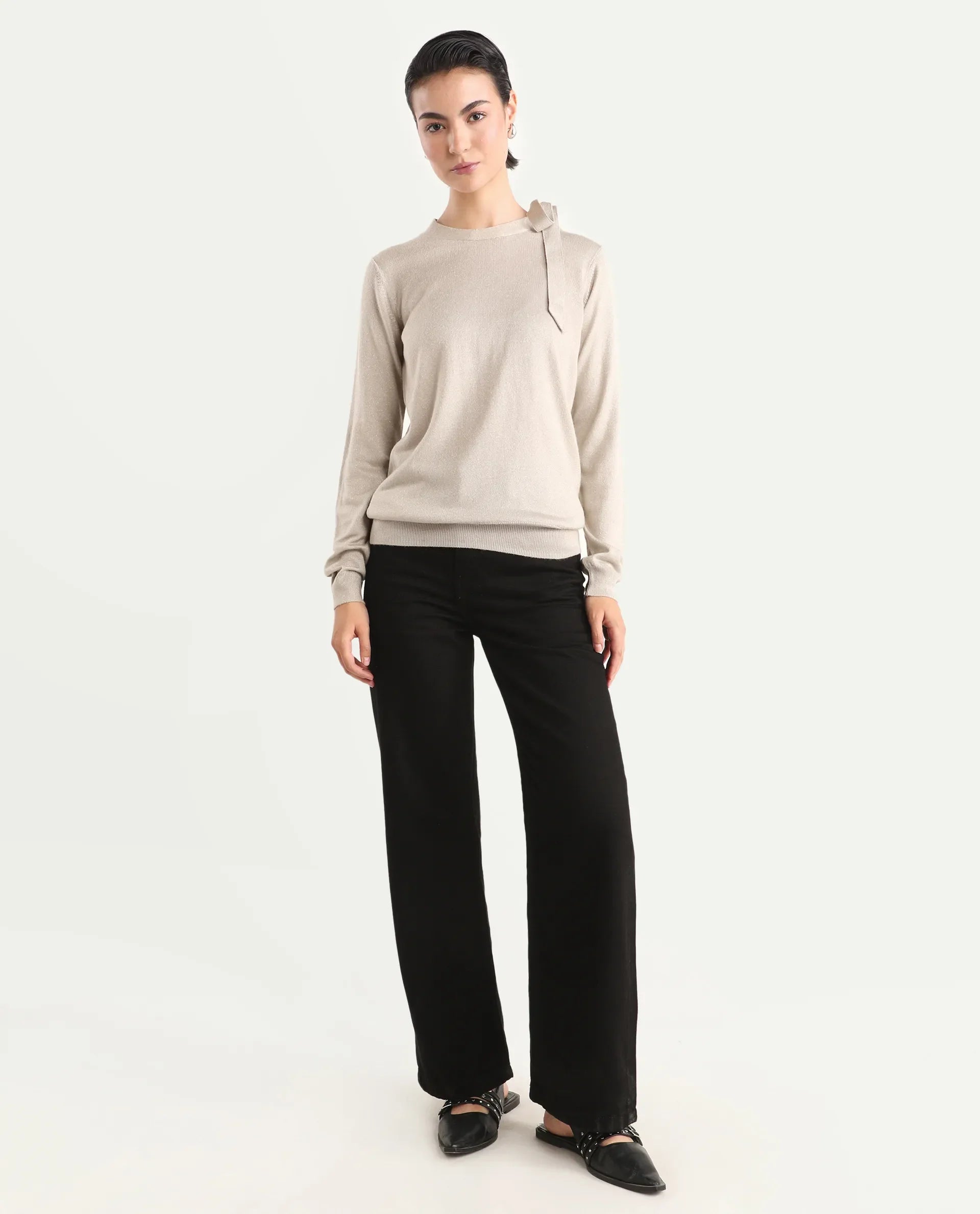 Rareism Women's Denmy Black Cotton Straight Plain Jeans