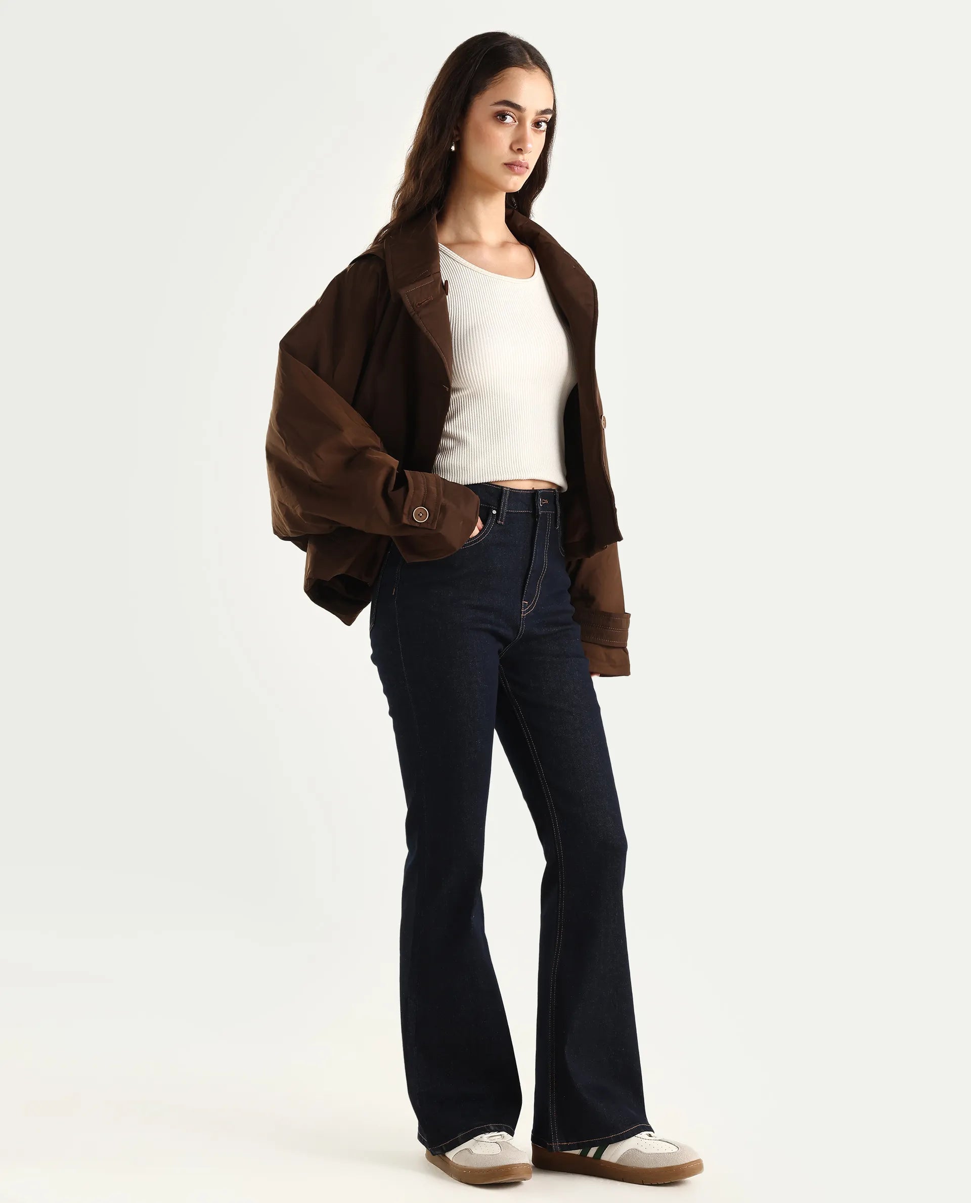 Rareism Women's Denon Dark Navy Cotton Blend Carrot Plain Jeans