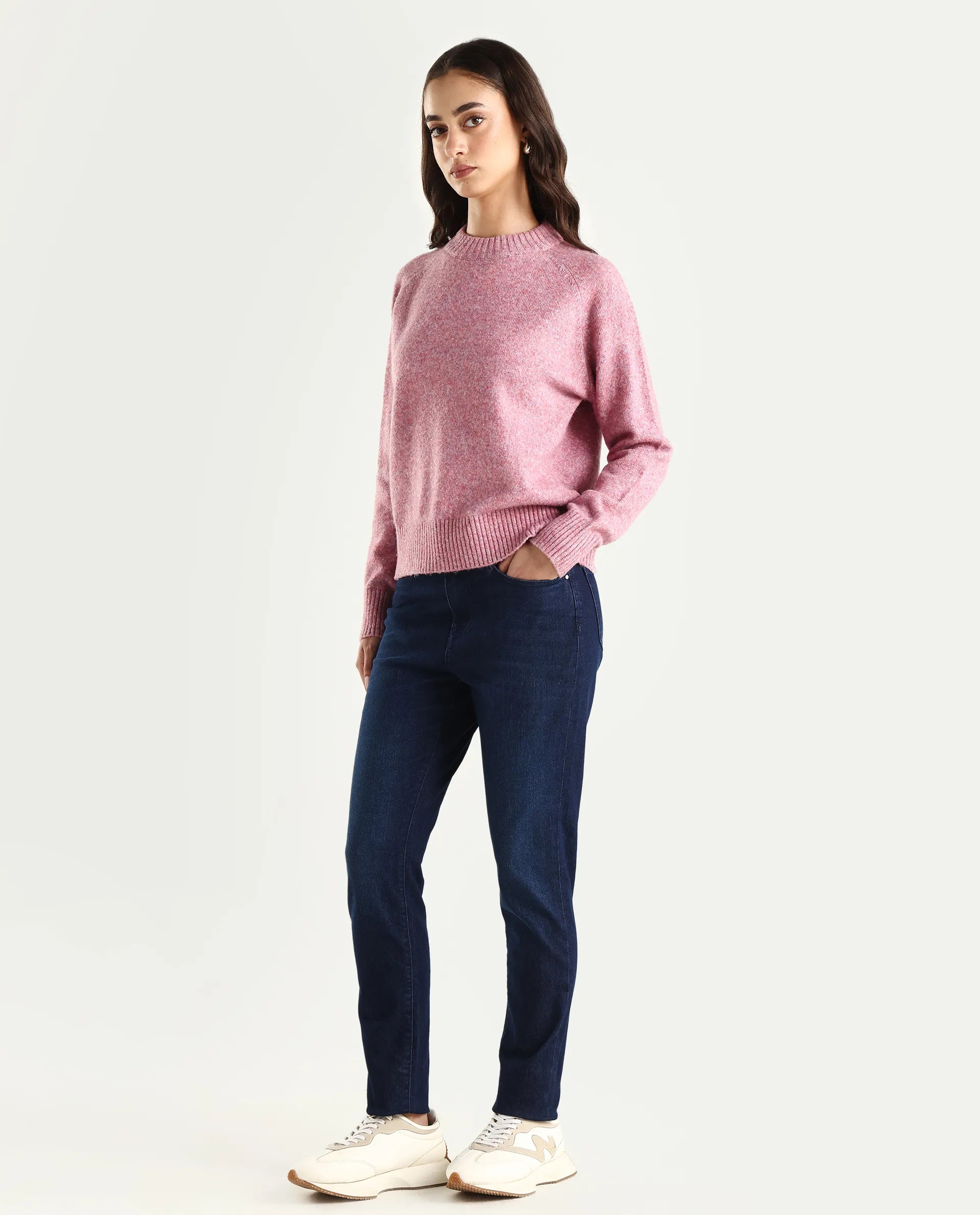 Rareism Women's Denvo Blue Cotton Blend Skinny Plain Jeans