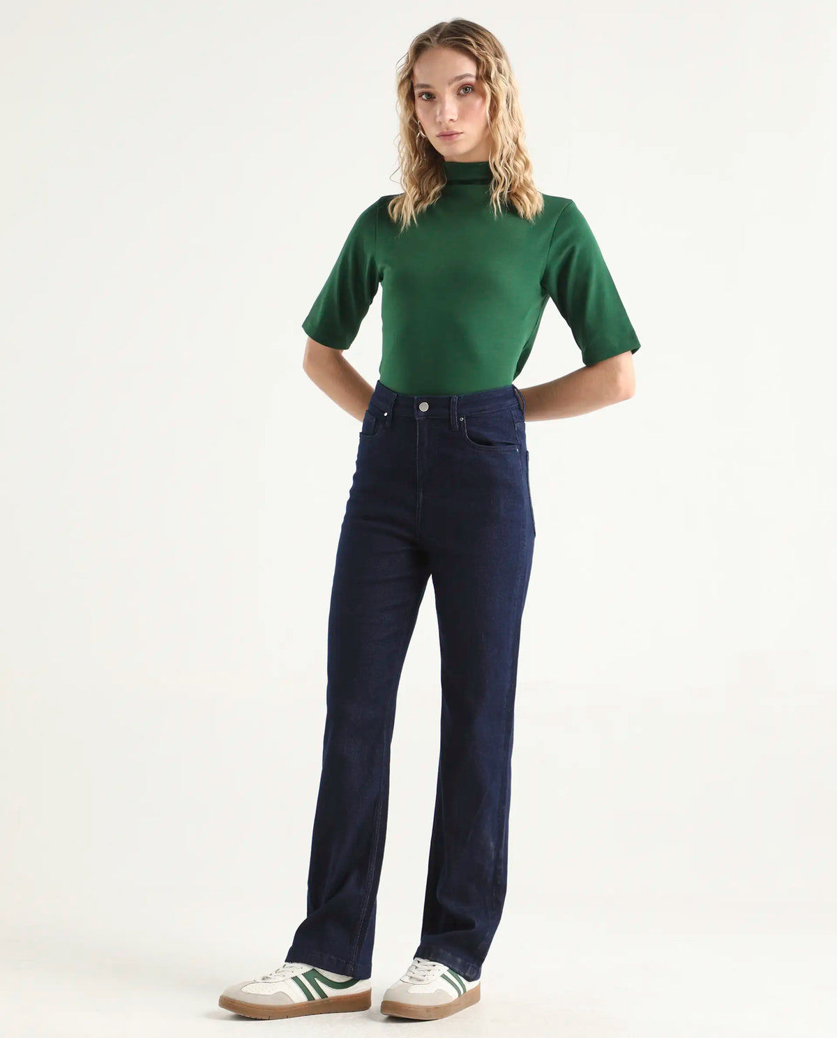 Rareism Women's Denvy Blue Cotton Blend Straight Plain Jeans