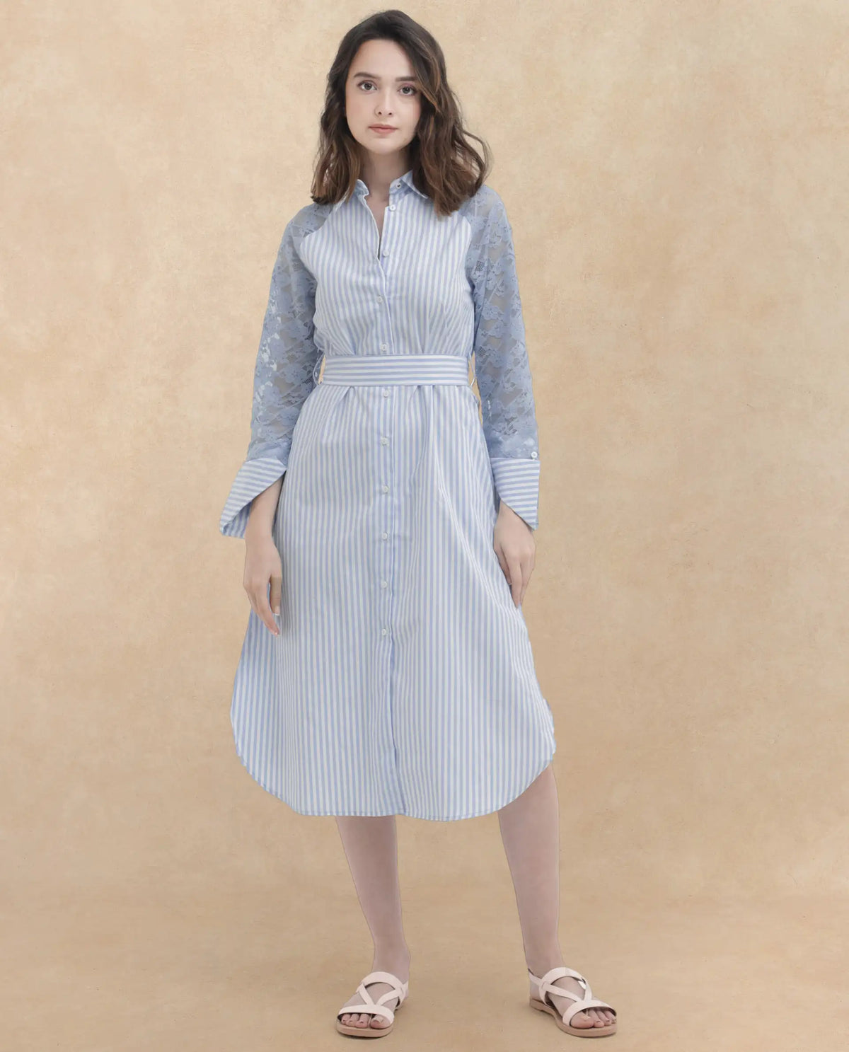 Rareism Women Dima Blue Cotton Fabric Regular Sleeves Collared Neck Solid Dress