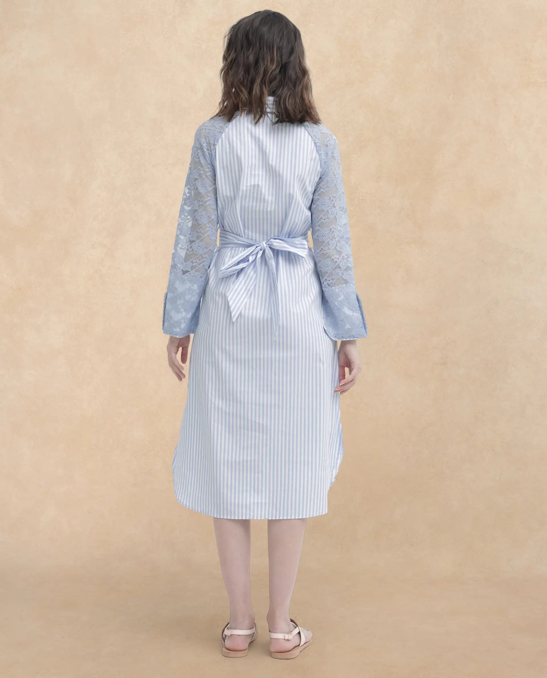 Rareism Women Dima Blue Cotton Fabric Regular Sleeves Collared Neck Solid Dress