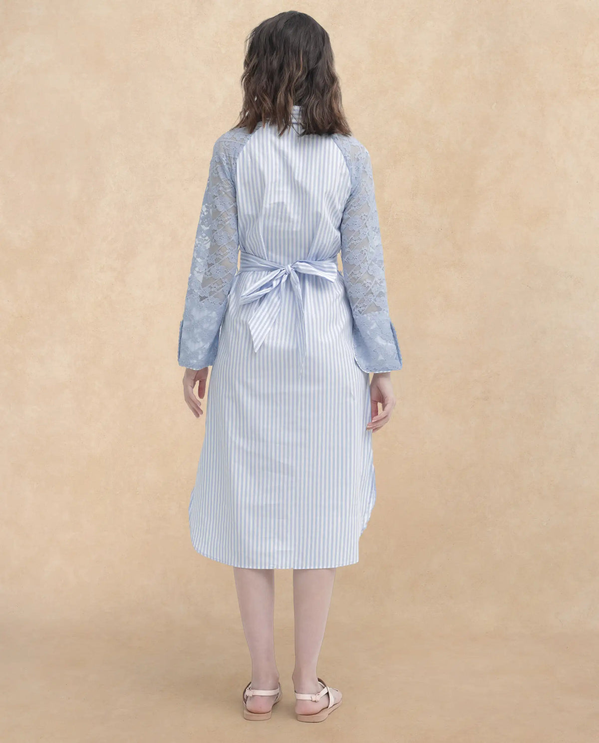 Rareism Women Dima Blue Cotton Fabric Regular Sleeves Collared Neck Solid Dress