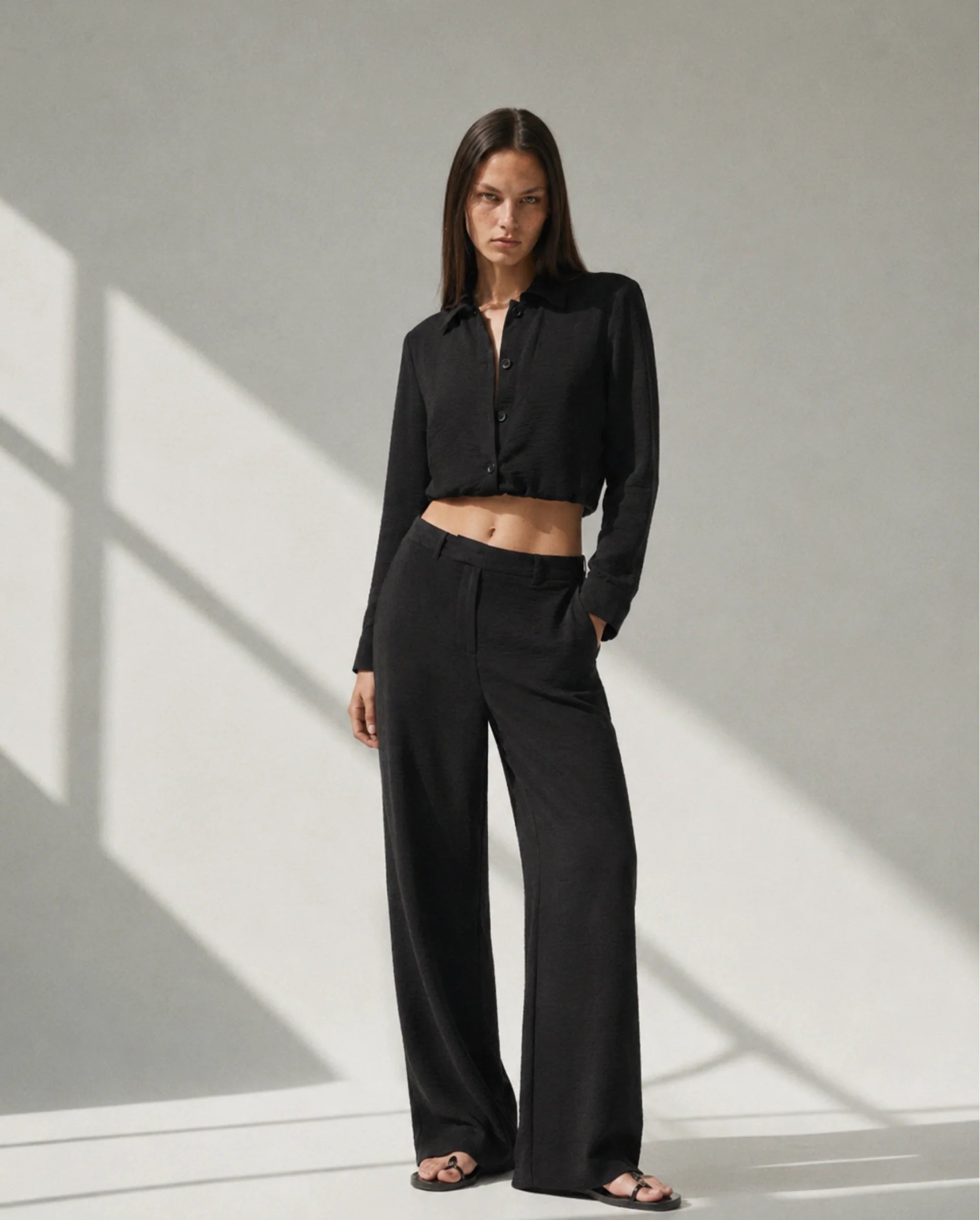Rareism Women's Dion-B Black Viscose Blend Button And Zip Straight Plain Trouser