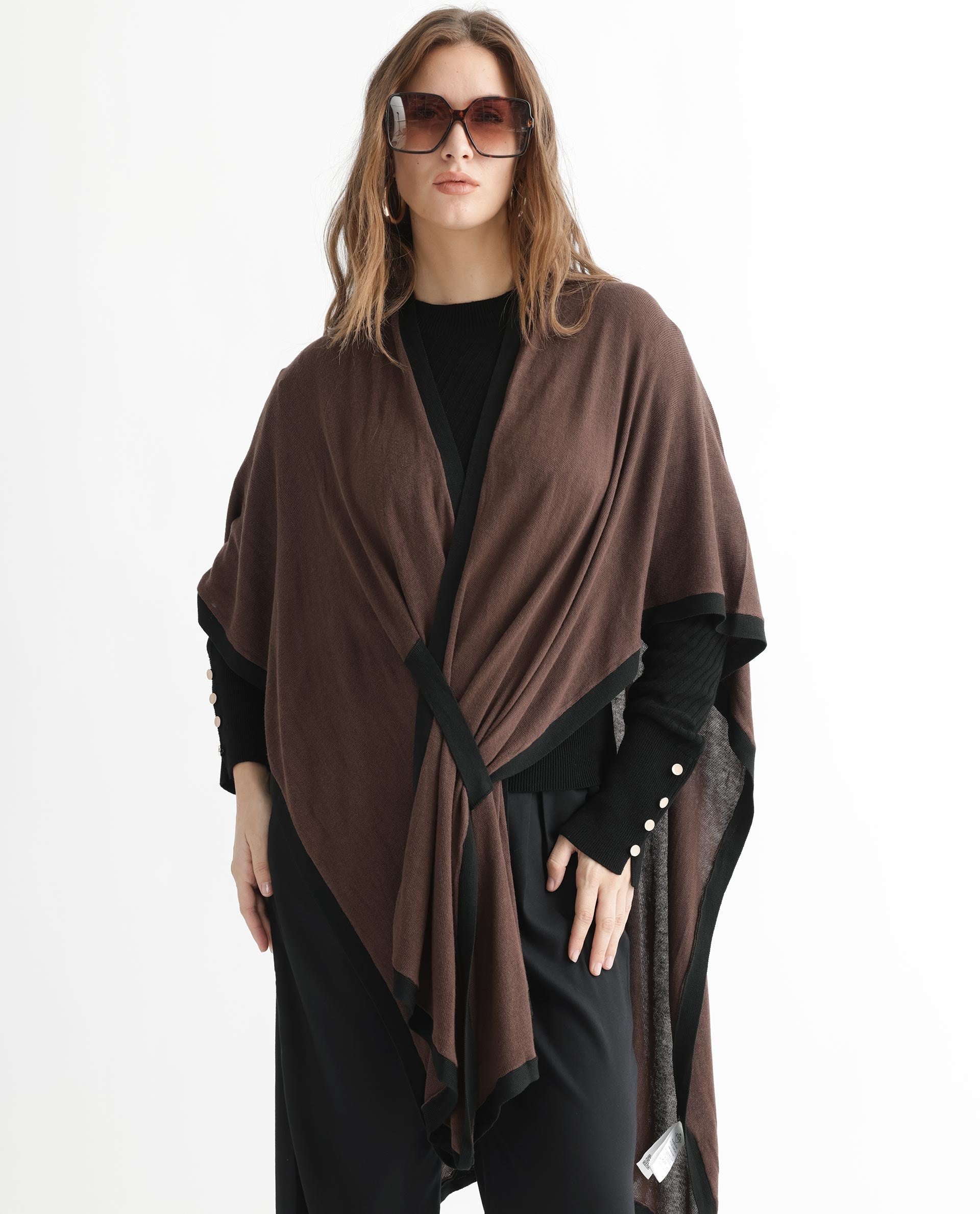 Rareism Women Display Brown Viscose Fabric 3/4Th Sleeves Relaxed Fit Solid Collarless Sweater