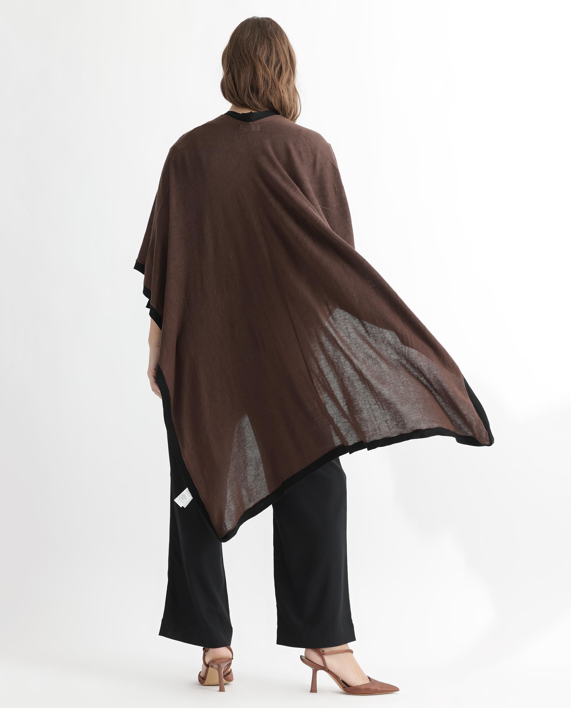 Rareism Women's Display Brown Viscose Collarless Plain Cape Sleeve Relaxed Fit Sweater