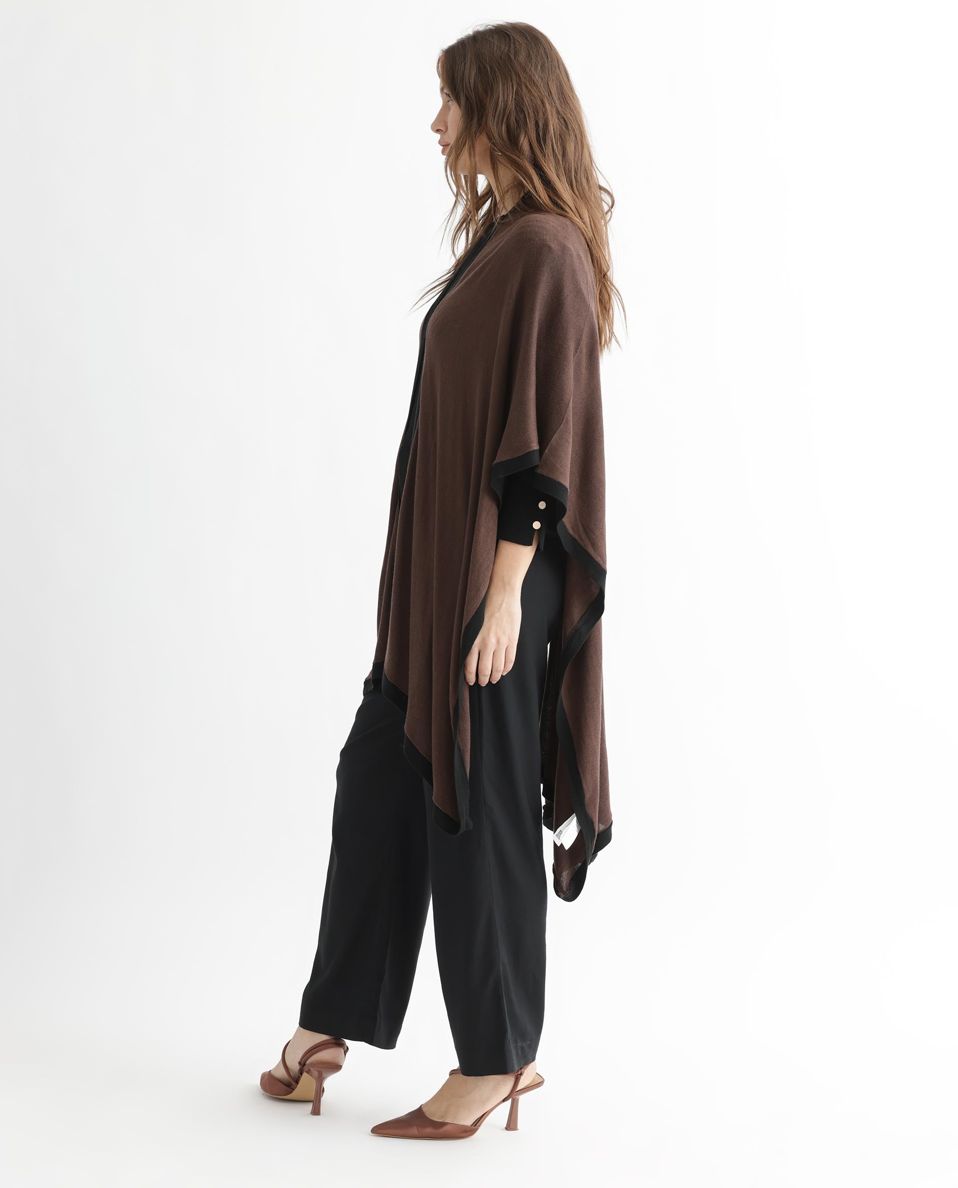 Rareism Women's Display Brown Viscose Collarless Plain Cape Sleeve Relaxed Fit Sweater