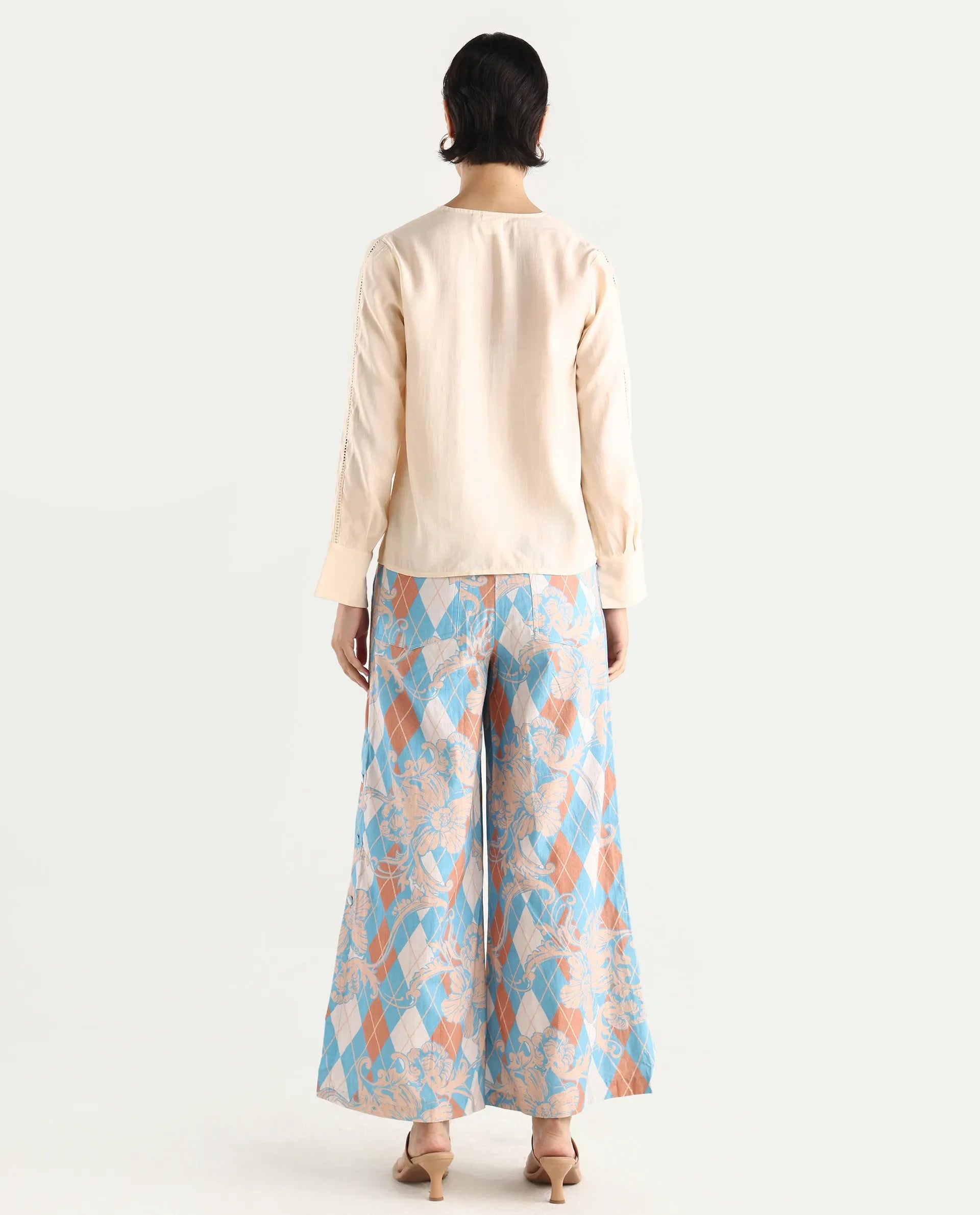 Rareism Women's Diyan Light Multi Polyester Geometric Print Ankle Length Wide Trouser
