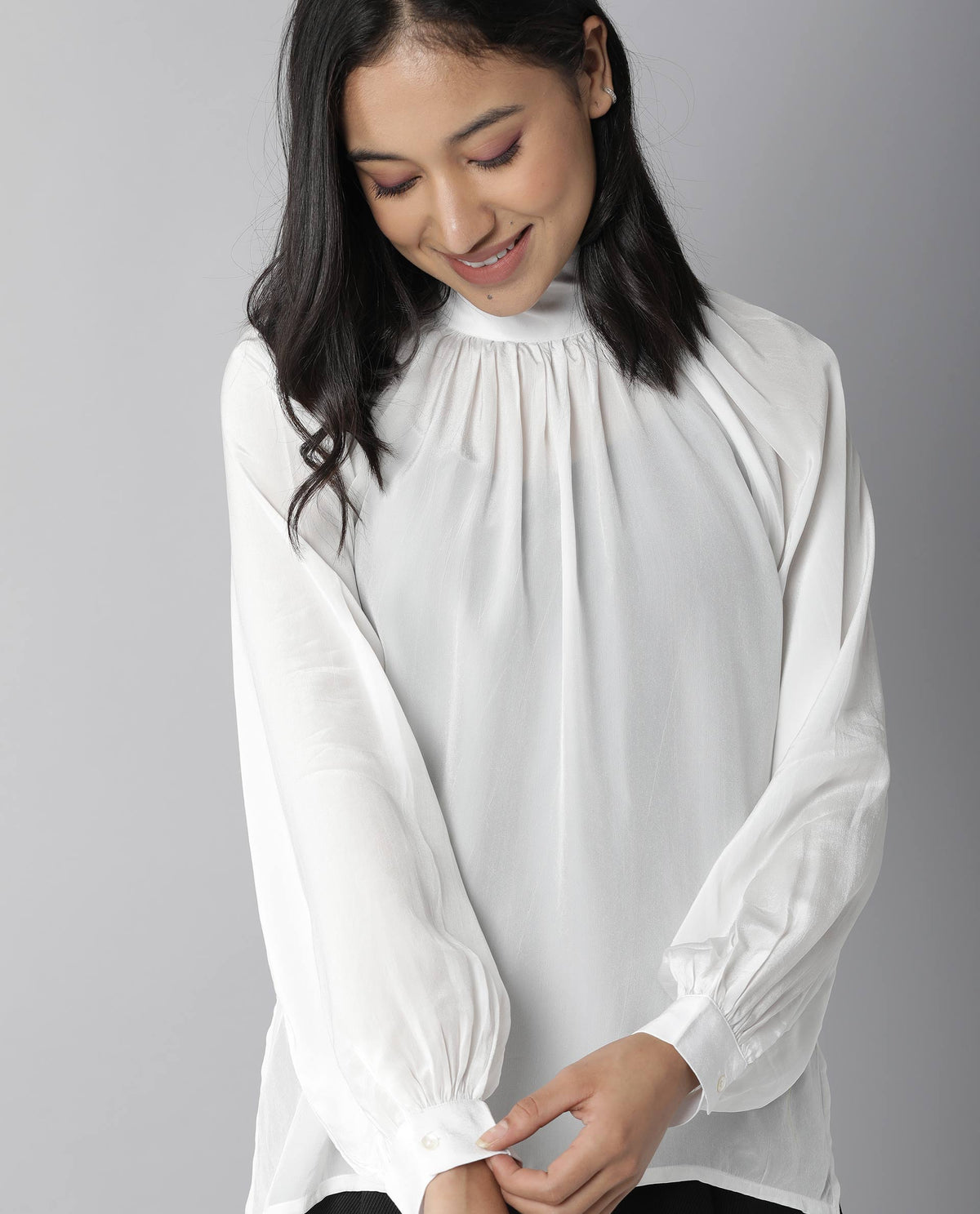 Rareism Women Domino White Top Full Sleeves Solid