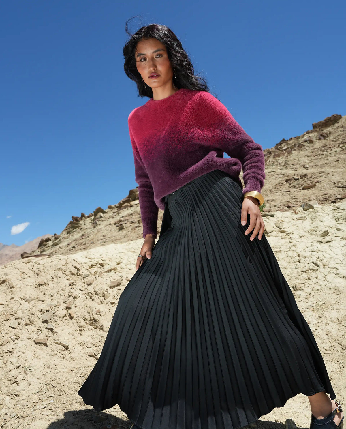 Rareism Women's Avid Black Polyester Flared Skirt