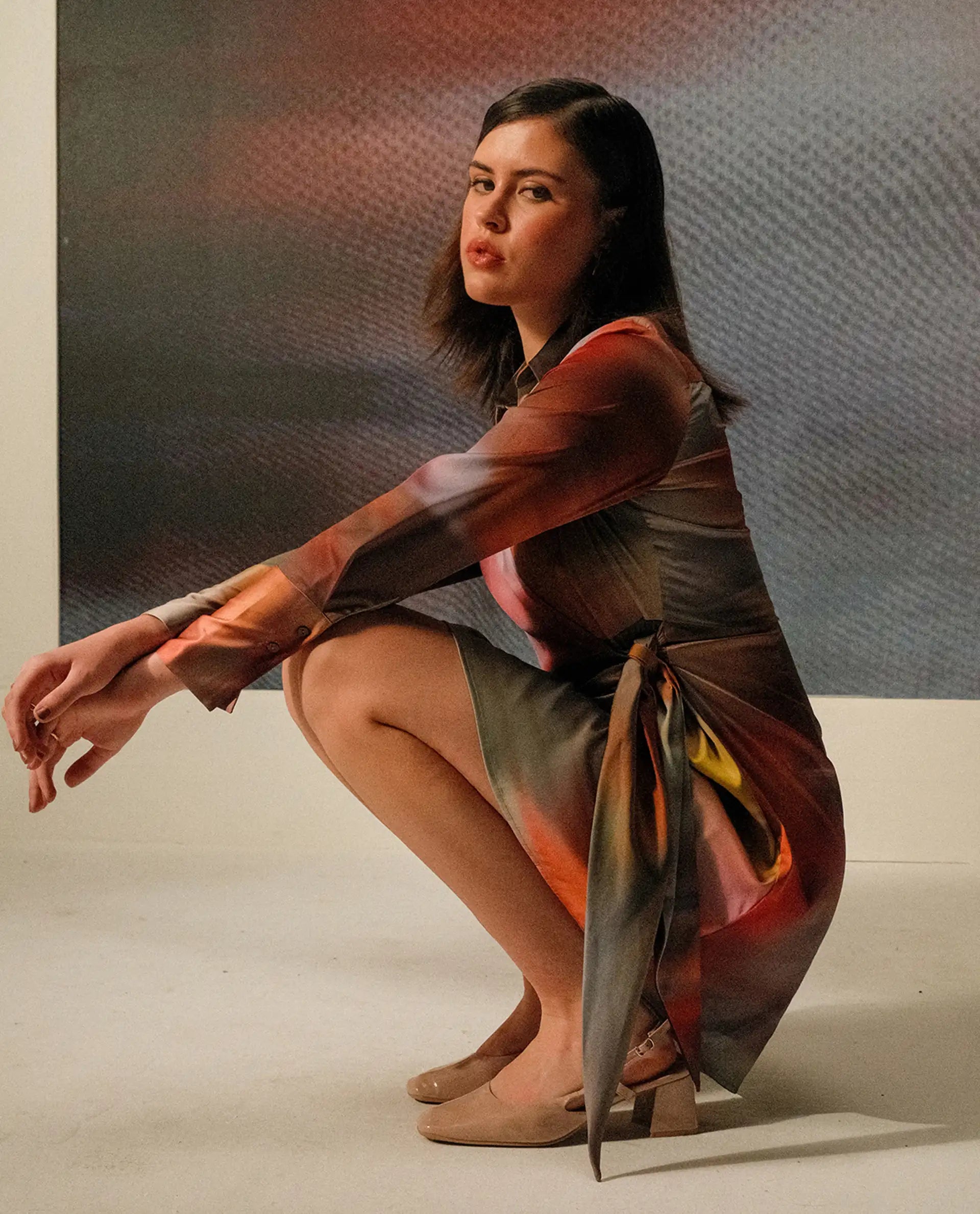 Rareism Women's Jengo Multi Polyester Johnny Collar Straight Fit Dress