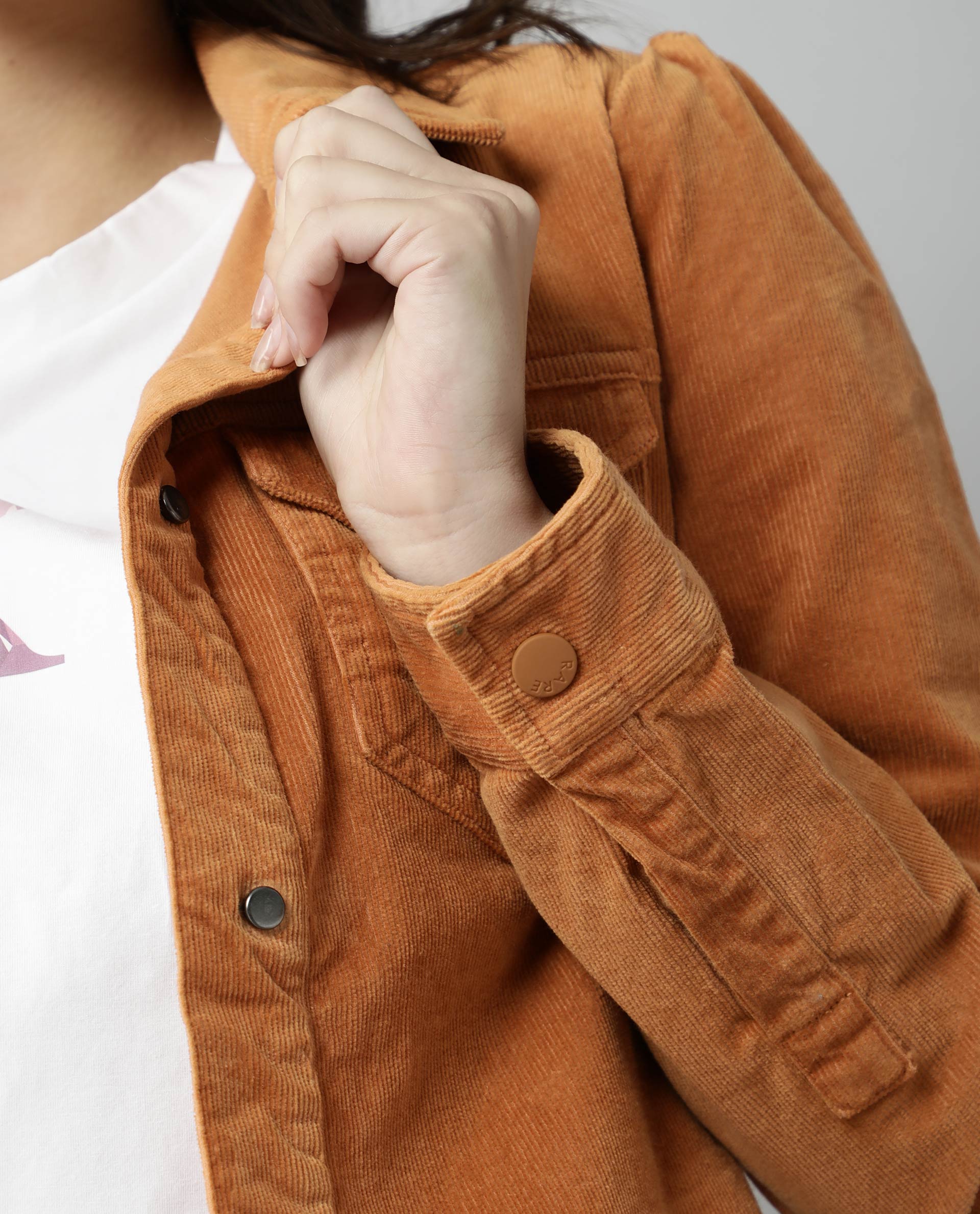 Rareism Women Delux Orange Jacket Full Sleeves Solid