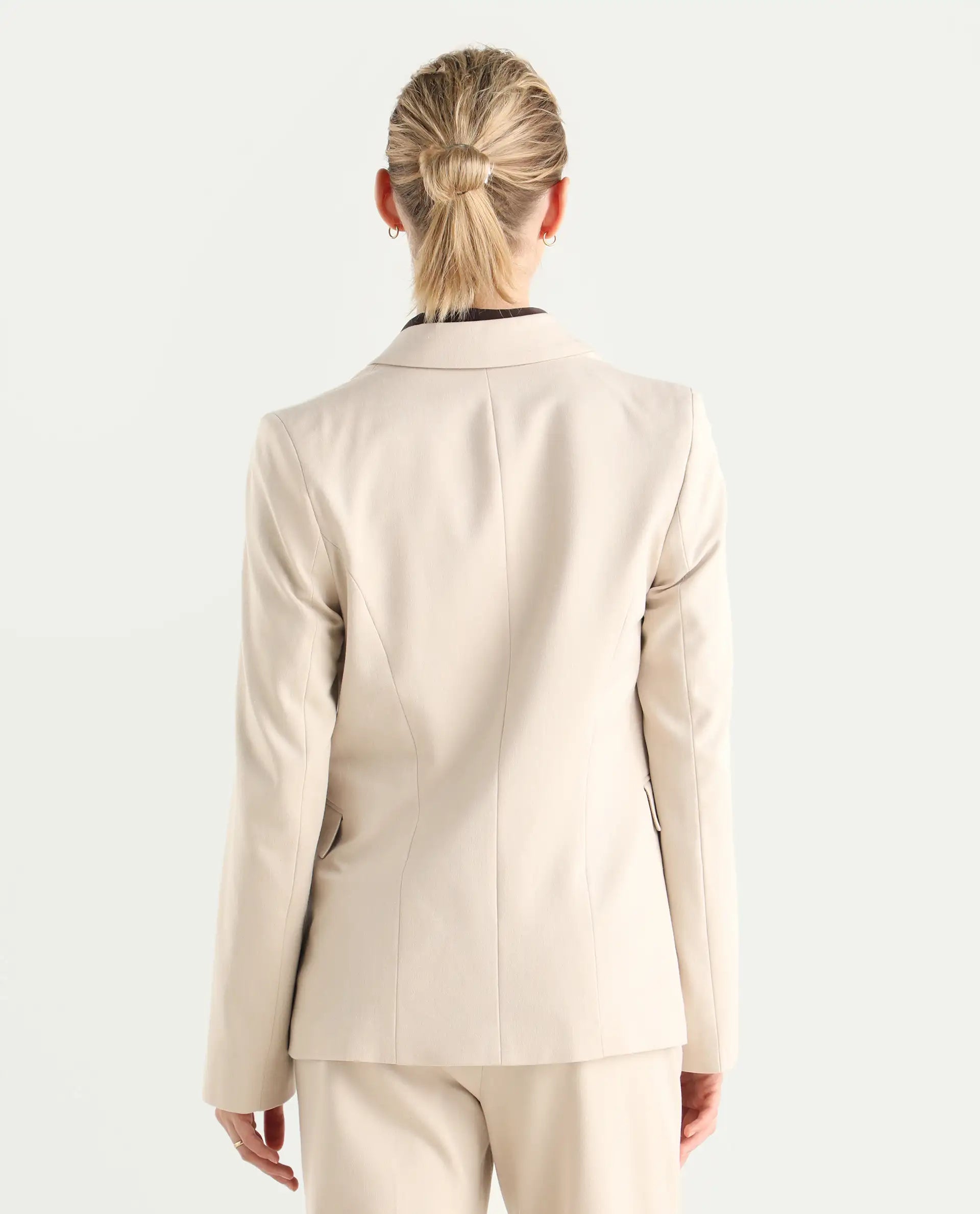 Rareism Women's Dublo Beige Polyester Blend Fabric Full Sleeve Lapel Collar Plain Blazer