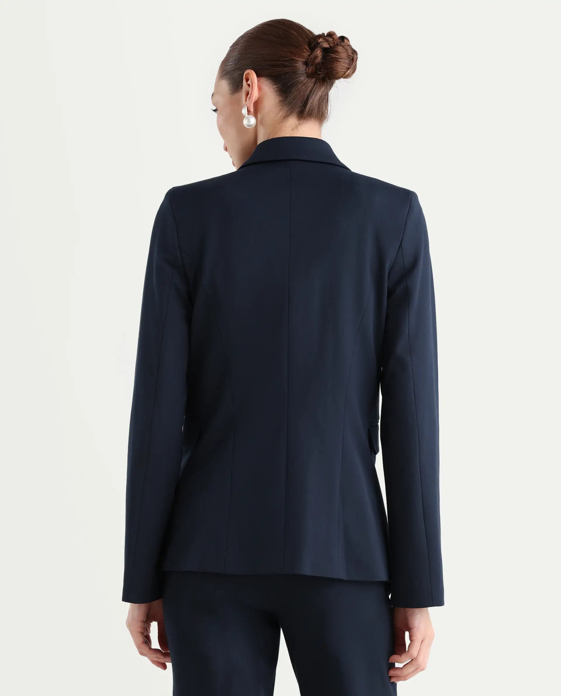 Rareism Women's Dublo Navy Polyester Blend Full Sleeve Lapel Collar Plain Blazer