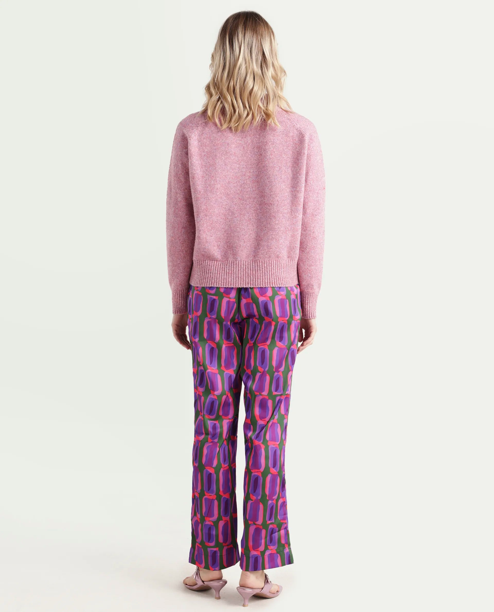 Rareism Women's Eista Purple Polyester Geometric Print Ankle Length Relaxed Fit Trouser