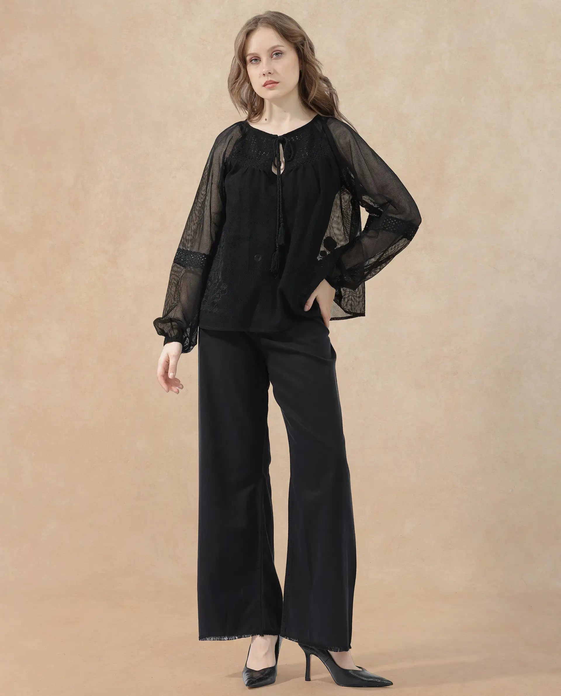 Rareism Womens Ela Black Top Dyed