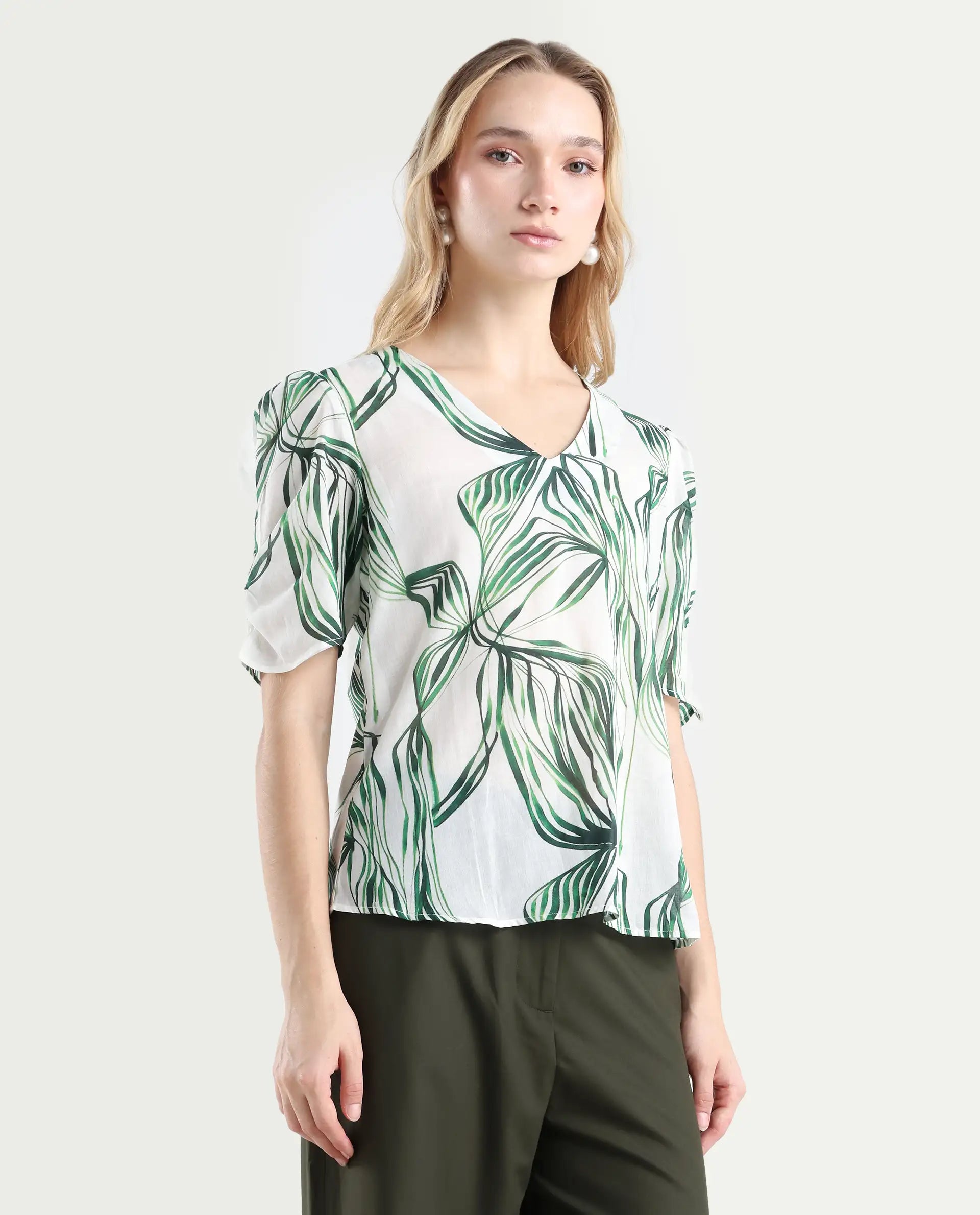 Rareism Women Elary Dark Olive Viscose Blend Button Closure Wide Leg Fit Plain Trouser